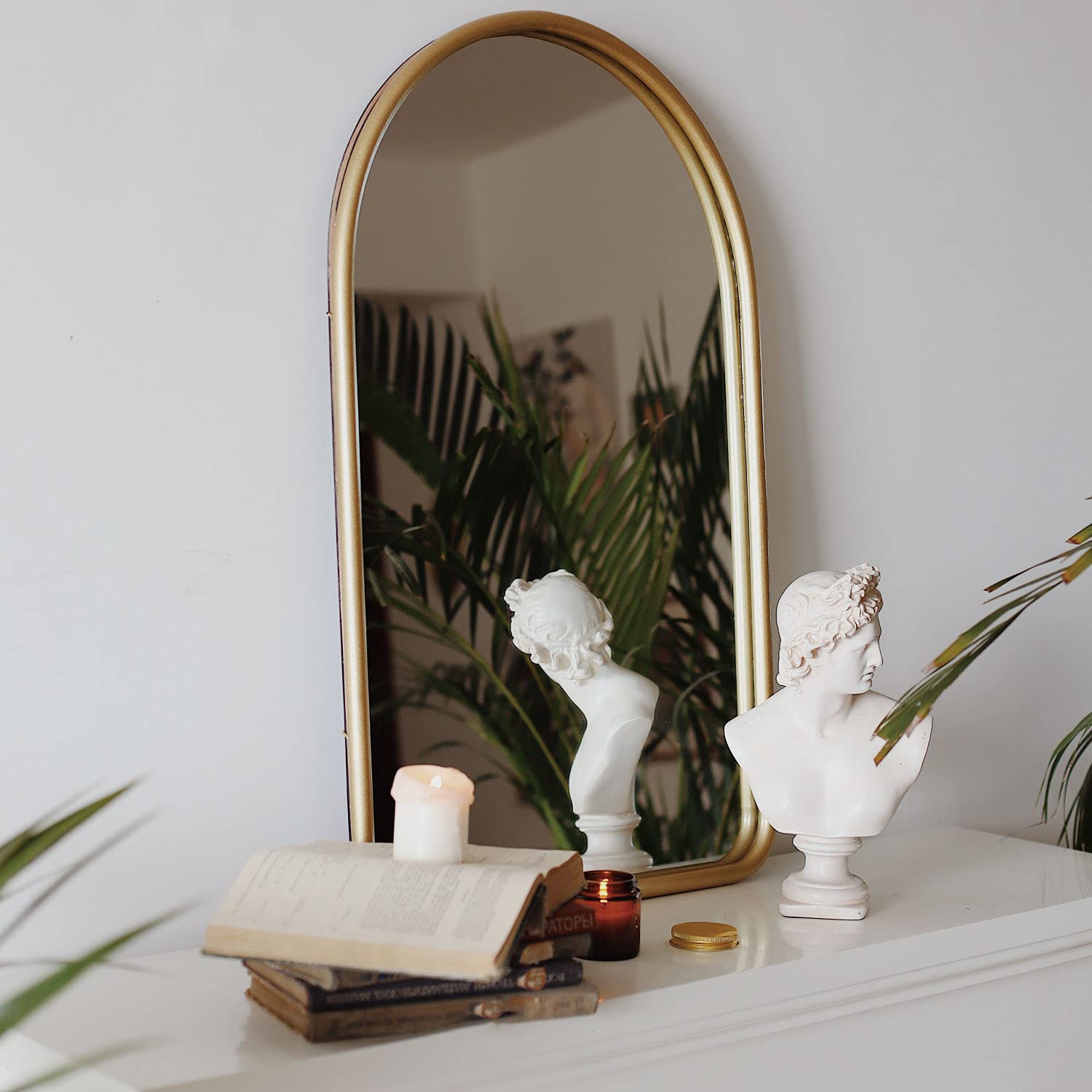 Nordic Arched Wall Mirror - Large Modern Gold Vanity Mirror for Bathroom, Living Room, Entryway & Dressing Table (20×31.5 Inch) - Perfect for Makeup, Home Decor & Creating Spacious Illusion