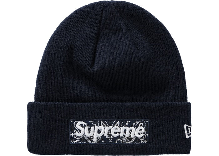 Supreme New Era Box Logo Beanie Winter Hat - FW19 Navy Blue Beanie for Men & Women - Perfect for Cold Weather, Streetwear Fashion & Outdoor Activities