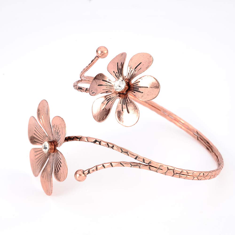 10K Gold Plated Floral Swirl Arm Cuff Bracelet for Women - Elegant Boho Armlet for Parties, Weddings & Festival Fashion Accessories