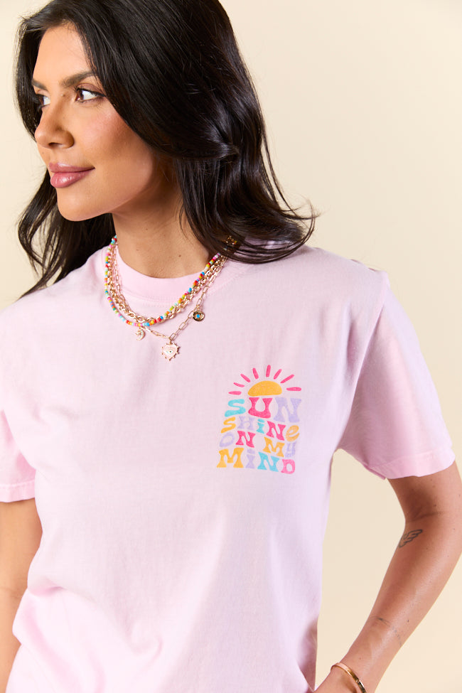 Sunshine On My Mind Light Pink Graphic Tee - Soft Cotton Vintage Inspired T-Shirt for Women - Perfect for Casual Wear, Summer Outfits & Music Festivals