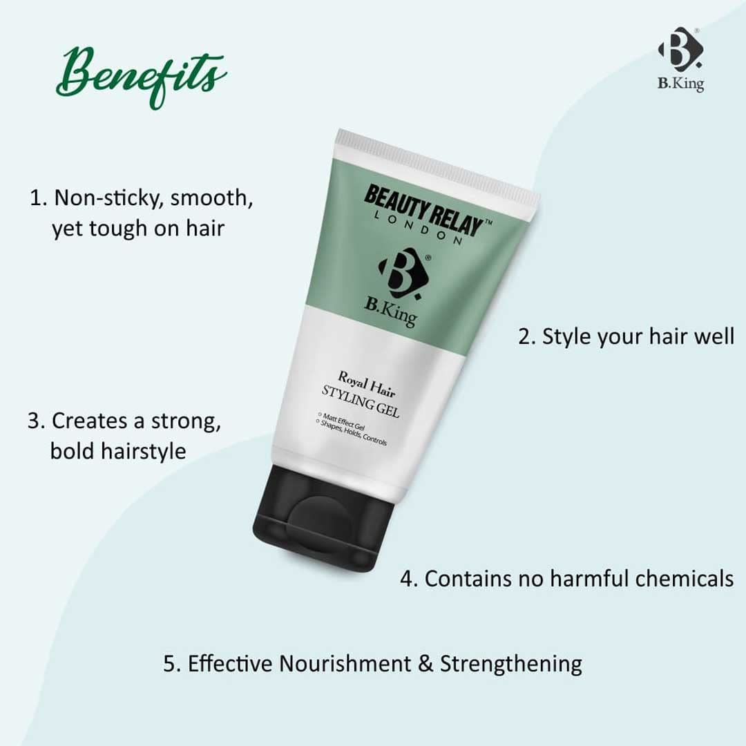 B.King Men's Hair Styling Gel with Redensyl, Vitamin E, Olive & Almond Oil - Lightweight, Flexible Hold for All Hair Types - 60g Pack - Perfect for Daily Styling, Special Occasions & Professional Looks