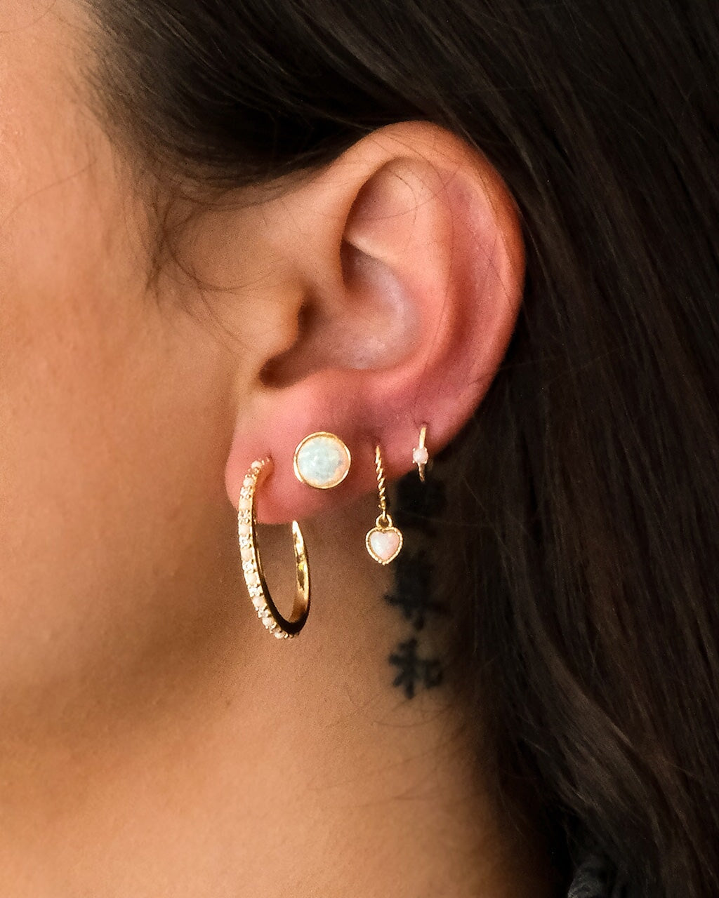 Lorna CZ & Opal Studded Hoop Earrings for Women - Sparkling Cubic Zirconia & Opal Gemstone Jewelry - Perfect for Parties, Weddings & Everyday Wear