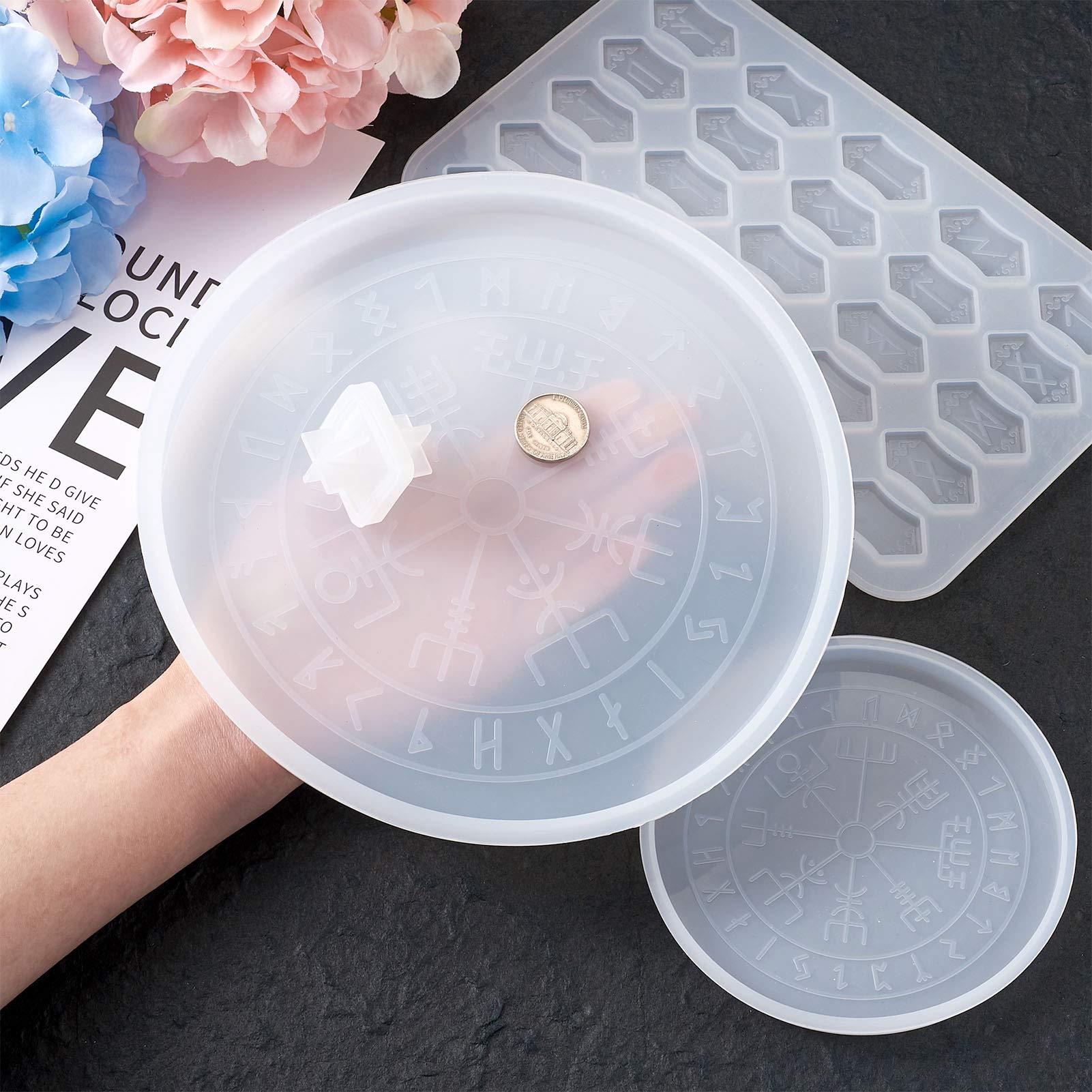 Pandahall DIY Tarot & Rune Stone Resin Molding Kit - 2 Constellation Compass Mats, 1 Rune Stone Mold, 3 Dice Molds for Epoxy Resin Casting | Perfect for Divination Tools, Witchcraft Supplies & Spiritual Home Decor