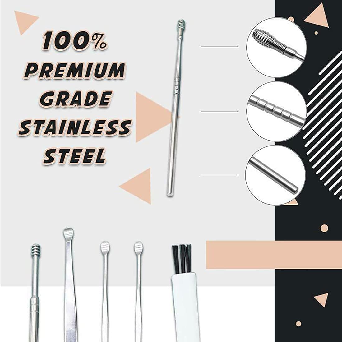 6pcs Spring Ear Wax Cleaner Tool Set - Safe Earwax Removal Kit with Curette, Cleaning Brush & Storage Box - Perfect for Home, Travel & Personal Hygiene Care