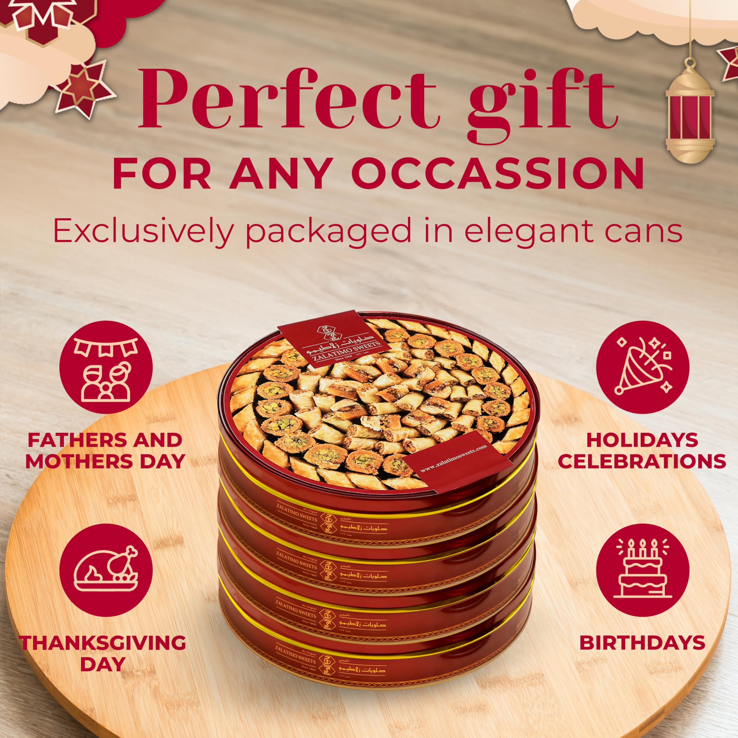 Zalatimo Premium Shortbread Cookies Gift Box - 100% Natural Assorted Variety Pack in Decorative Metal Tin (Pack of 4) | Perfect for Christmas Gifts, Thanksgiving Desserts, Birthday Parties & Tea Time Snacks