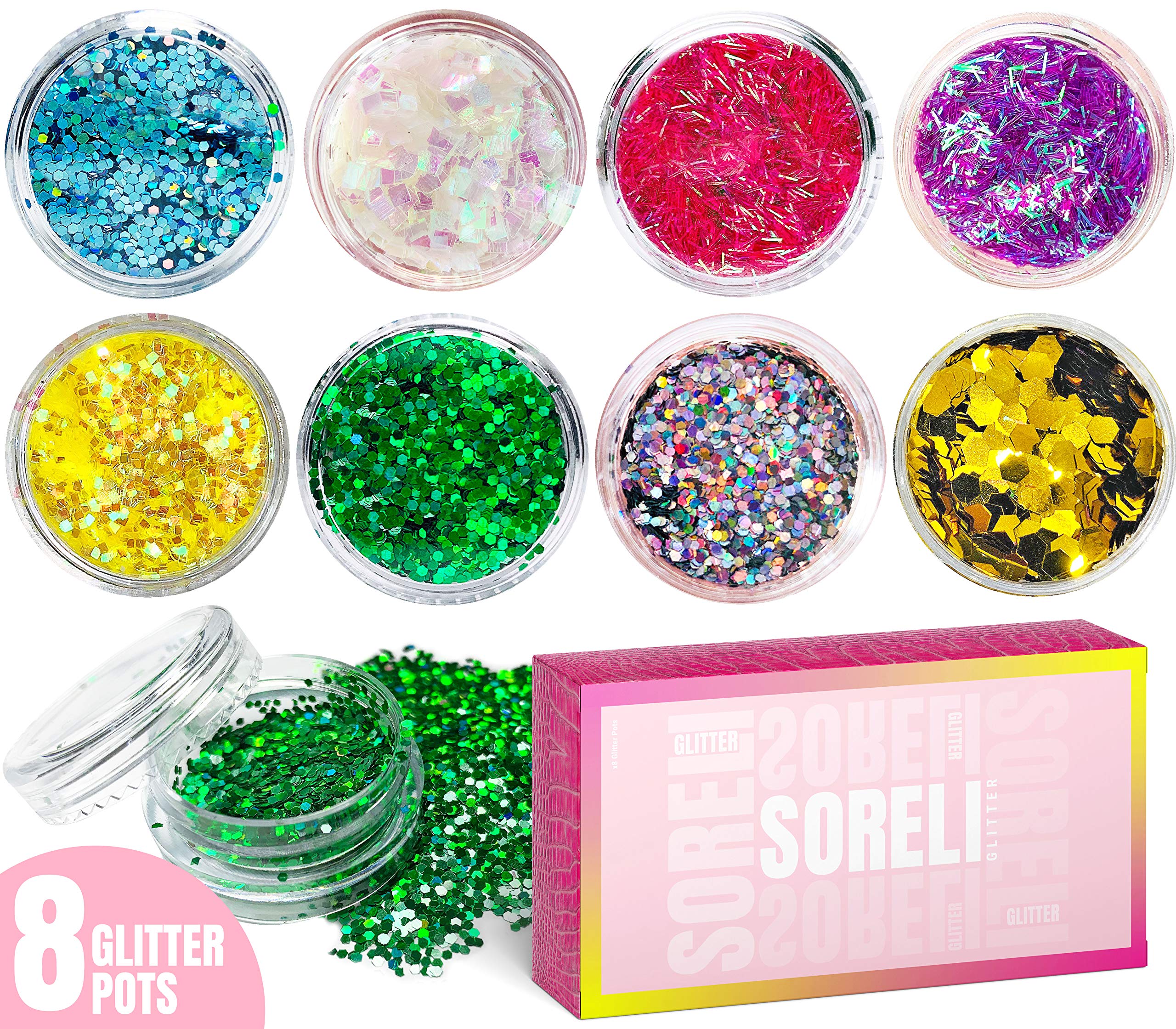 8-Piece Glitter Makeup Set | Shimmer Body Glitter for Halloween & Festivals | UK Company | Perfect for Costume Parties, Raves & Cosplay