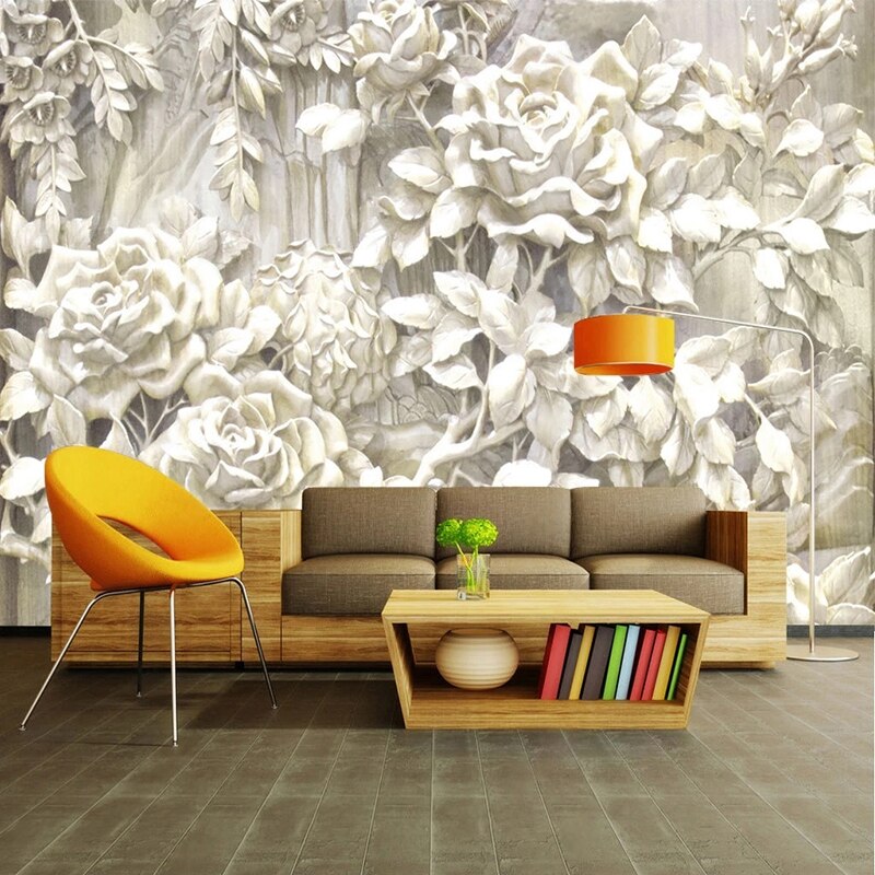 Premium White Rose Floral Wallpaper - Elegant Home Wall Decor for Living Room, Bedroom & Dining Room