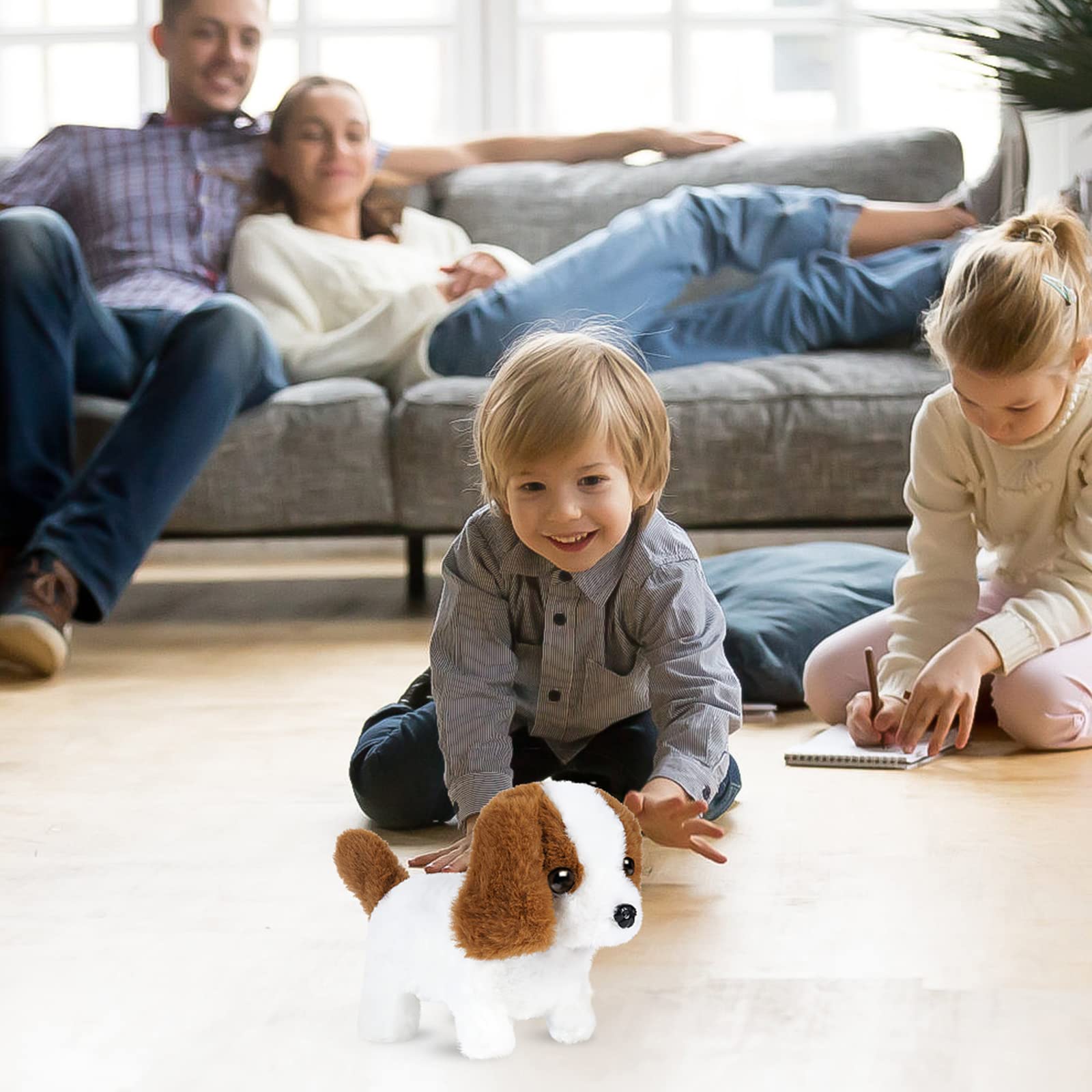 OSDUE Interactive Plush Dog Toy with Shaking Tail & Walking - Electronic Puppy Toy for Early Education & Training | Fun Birthday Gift for Dogs with Leash & Bell | Perfect for Playtime, Training & Cuddling