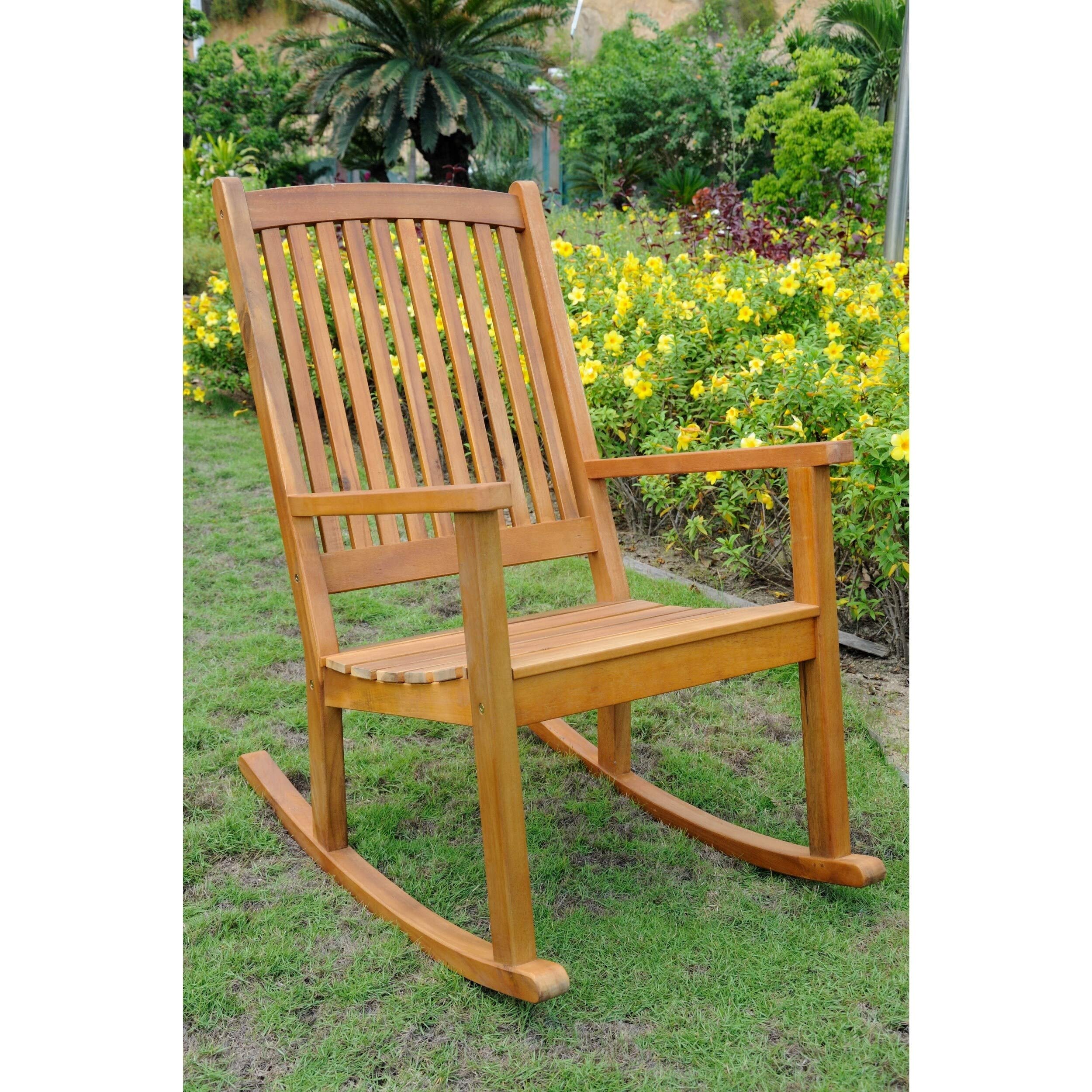 Acacia Wood Large Rocking Chair - Handcrafted Outdoor Furniture for Patio, Garden & Porch | International Caravan
