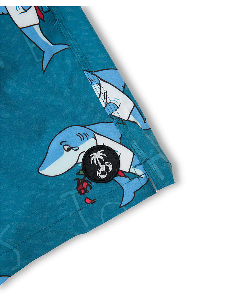 Barstool Sports BB Sharks Have Feelings Too Swim Trunks - Men's Funny Beach Shorts for Swimming, Pool Party & Summer Vacation