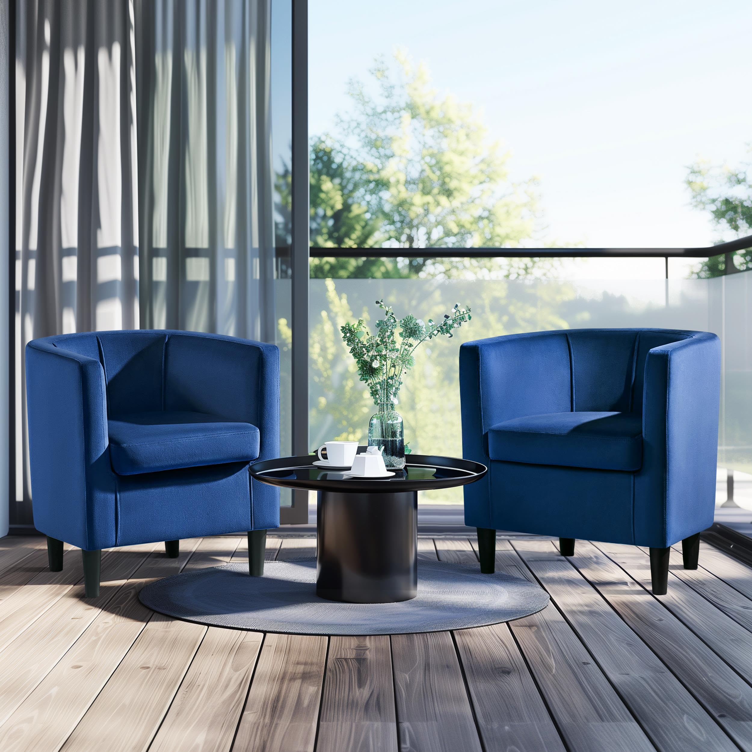 Yaheetech Velvet Accent Chair Set of 2 - Modern Upholstered Barrel Armchairs for Living Room, Bedroom & Office - Plush Comfortable Lounge Chairs in Blue - Perfect for Reading Nooks, Guest Seating and Cozy Home Decor