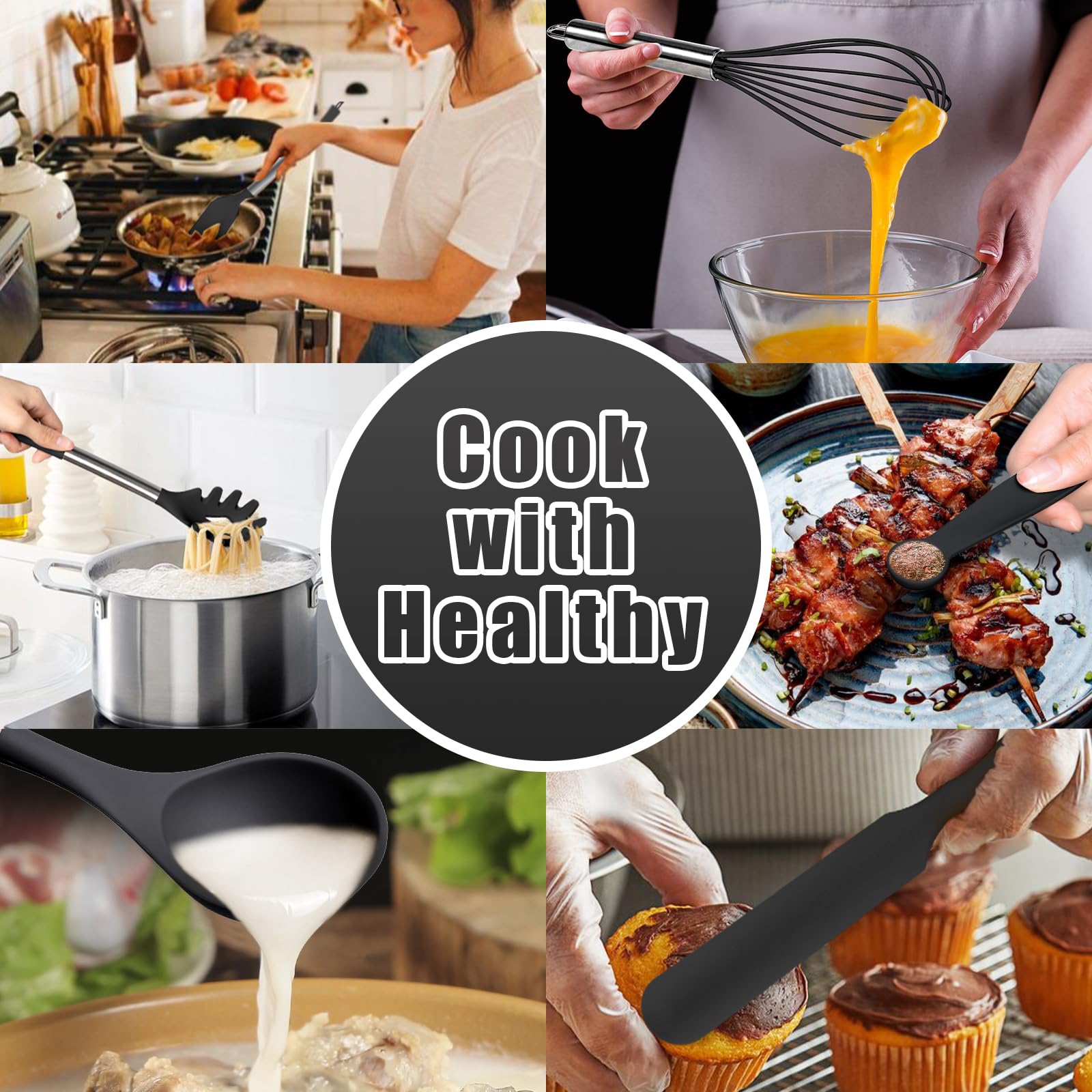 27-Piece Heat Resistant Kitchen Utensil Set with Holder - 446°F Non-Stick Cooking Tools, Stainless Steel Handles - Dishwasher Safe Kitchen Essentials for Baking, Frying & Everyday Cooking