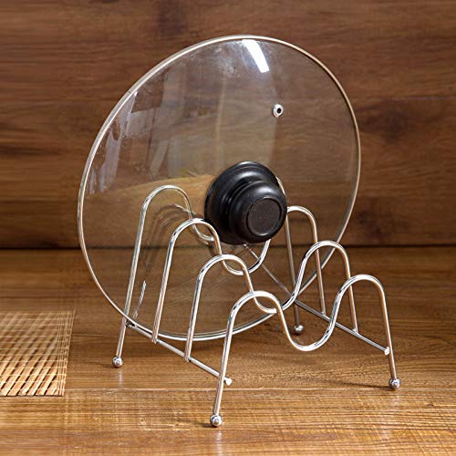 3-Tier Metal Pot Lid Rack with Cutting Board Shelf & Dish Holder - Space-Saving Kitchen Organizer for Pots, Pans, Lids & Utensils - Perfect for Small Kitchens, RVs & Camping