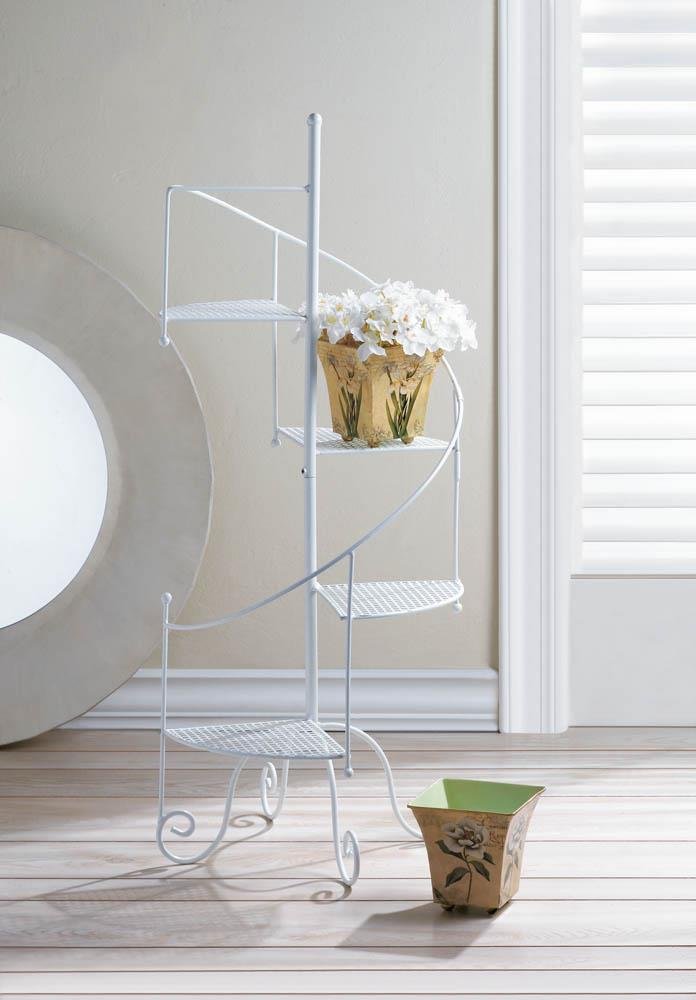 Bright White Iron Spiral Staircase 4-Tier Plant Stand - 39 Inch Tall Indoor/Outdoor Garden Shelf for Succulents, Flowers & Home Decor | Perfect for Patio, Balcony & Living Room Display
