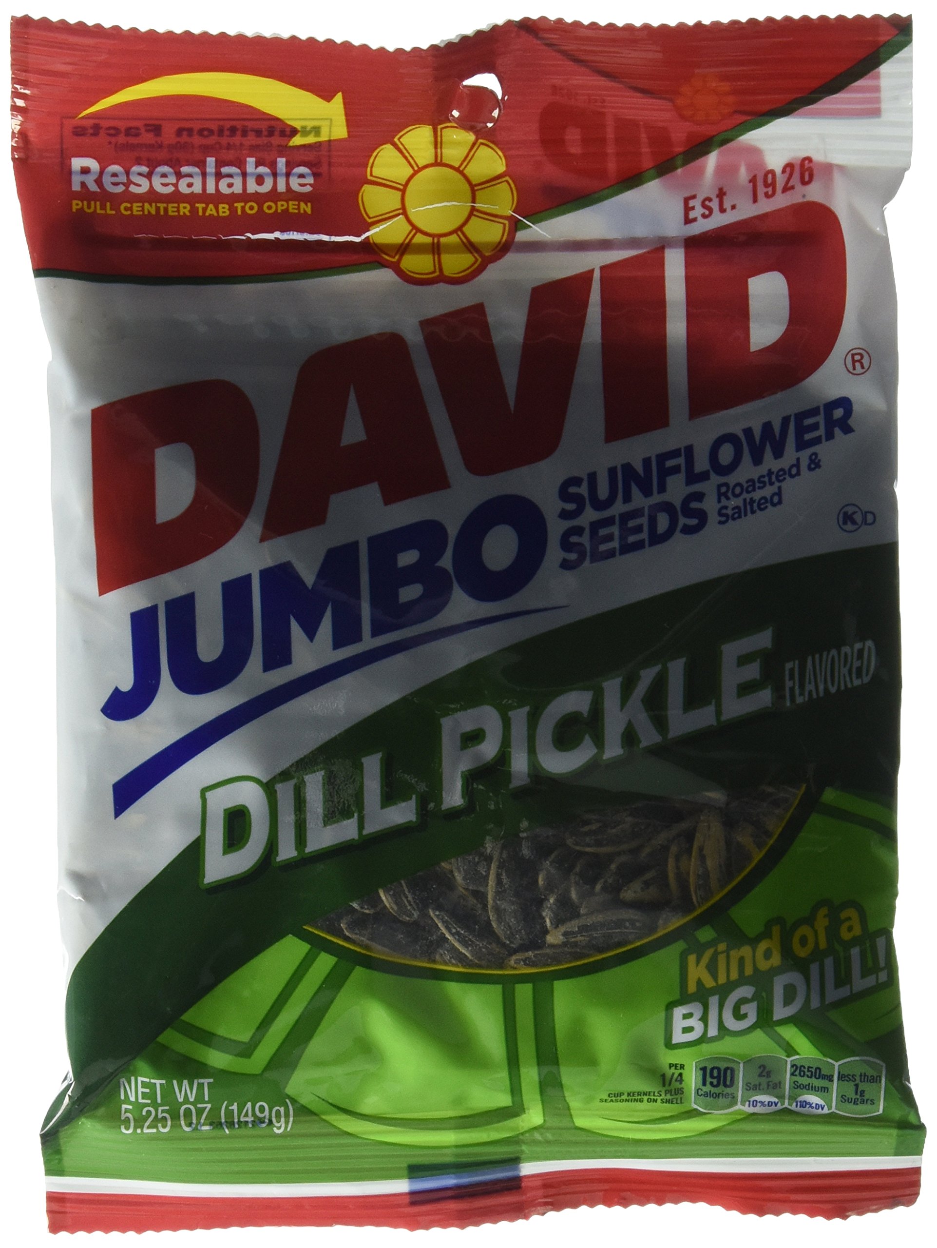 David Jumbo DILL PICKLE Sunflower Seeds, Roasted & Salted - 3 Pack (5.25 oz Each) - Perfect for Snacking, Road Trips & Game Day Parties