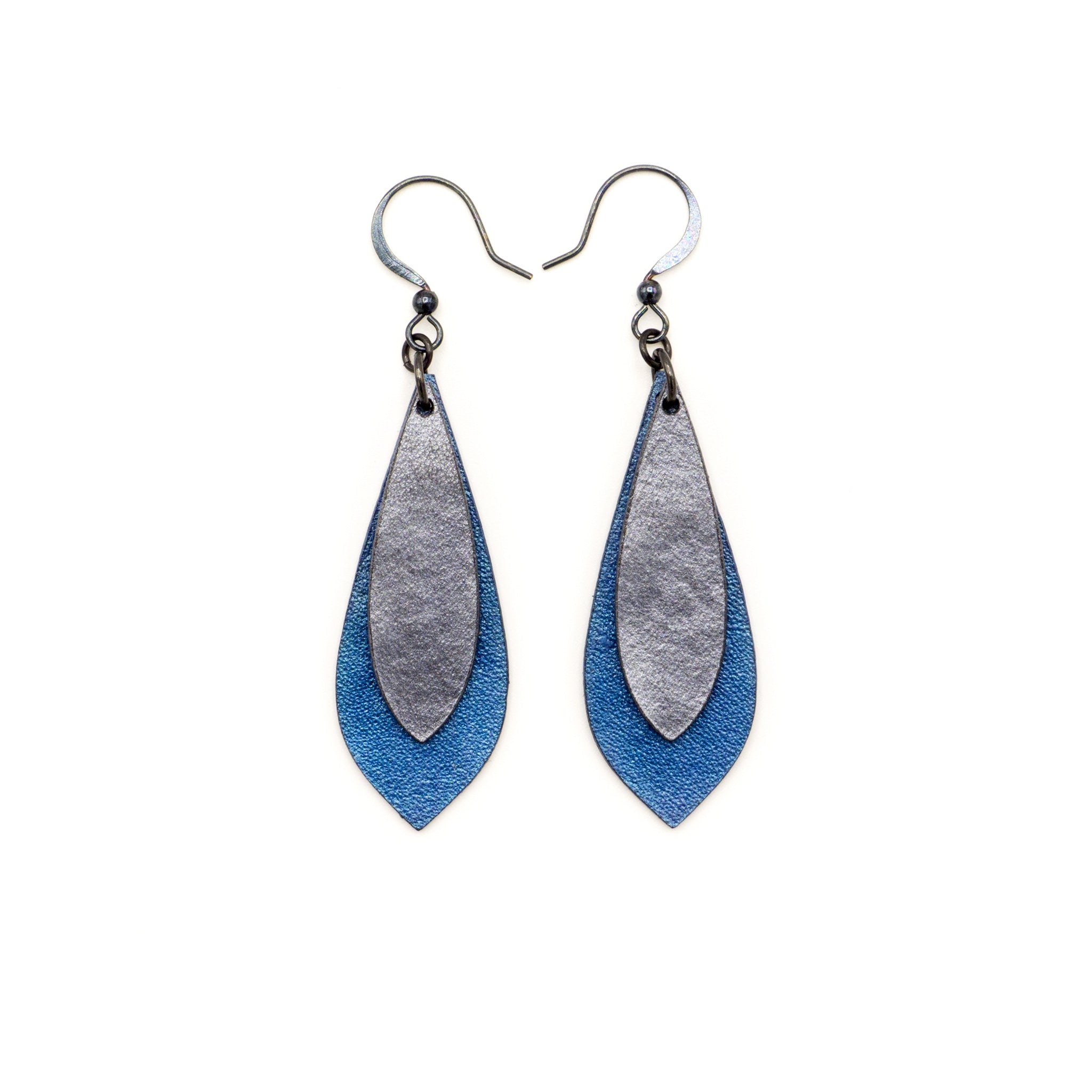 Elegant Blue Pearl & Silver Leather Earrings for Women | Handmade Boho Dangle Drop Earrings | Perfect for Casual Wear, Parties & Special Occasions
