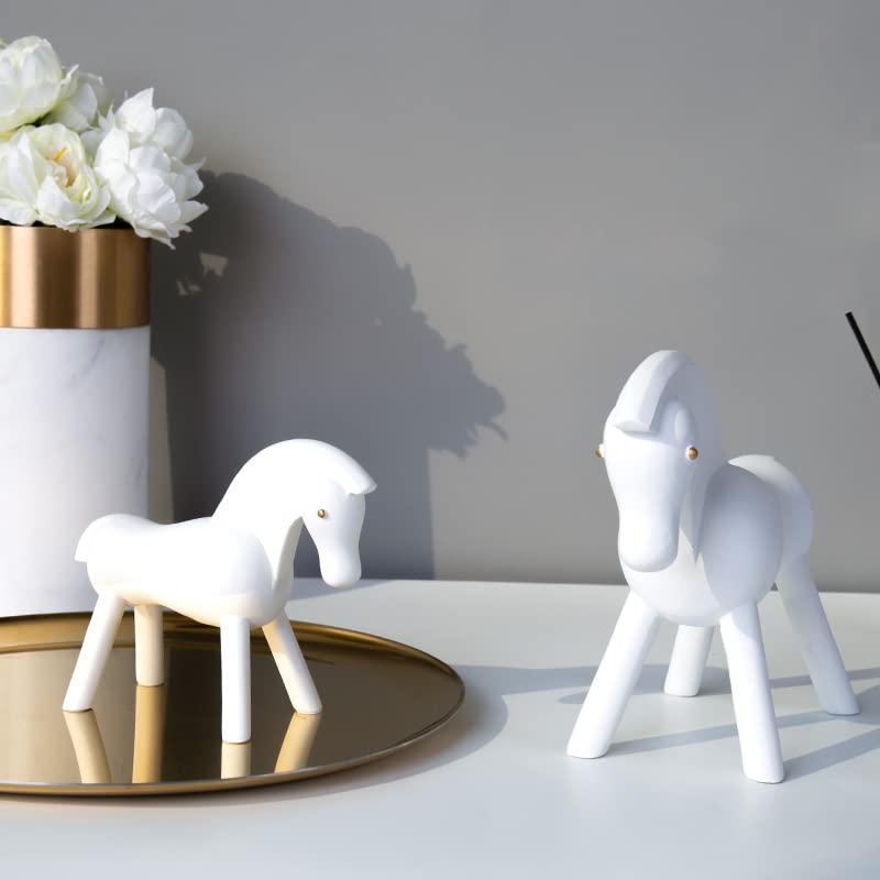 liushop Creative Resin Wooden Horse Sculpture - Handcrafted Home Decor Statue for Living Room, Office Desk, Bookshelf | Large White Art Ornament | Perfect Gift for Housewarming, Birthday & Home Decoration