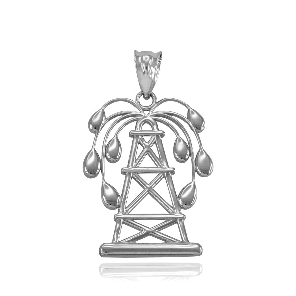14k White Gold Gushing Oil Well Charm Pendant - Perfect for Jewelry Making, DIY Crafts & Unique Gifts