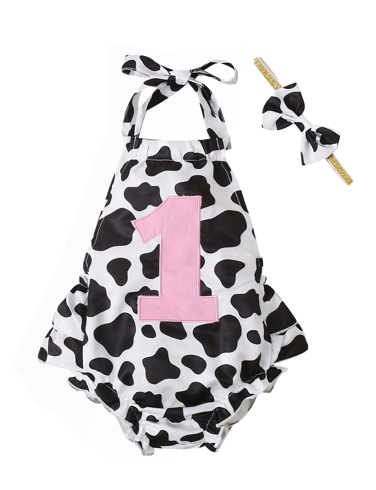 Baby Girl First Birthday Outfit - Adorable 1st Birthday Cow Print Bodysuit & Romper Set | Perfect for Photoshoots, Cake Smash & Special Celebrations