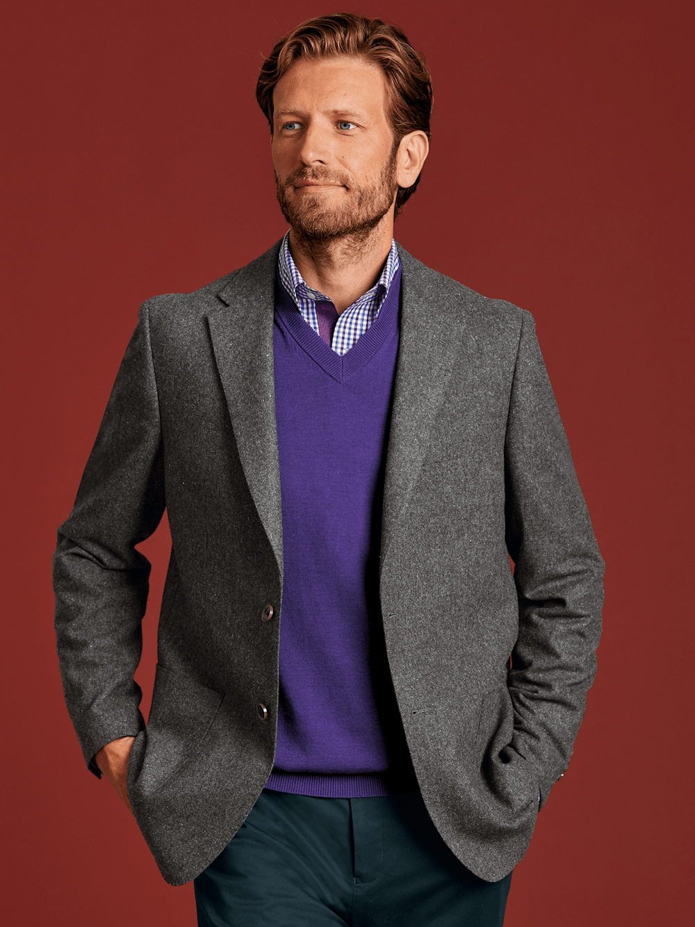 Premium Wool Blend Donegal Single Breasted Notch Lapel Sport Coat for Men - Charcoal Gray Business Casual Blazer for Office, Weddings & Formal Events