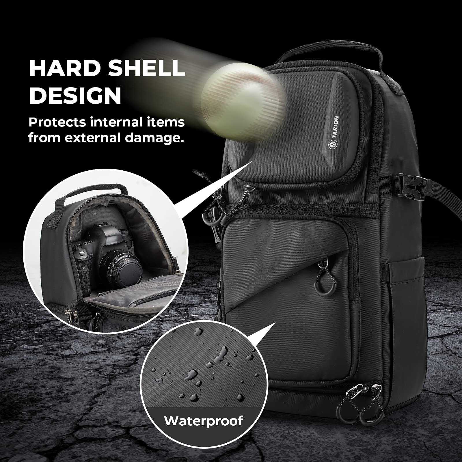 TARION TR-S Waterproof Camera Shoulder Bag - Travel Photography Backpack with Rain Cover for DSLR & Mirrorless Cameras - Perfect for Outdoor Adventures, Hiking & Travel Photography (Black, Classic)