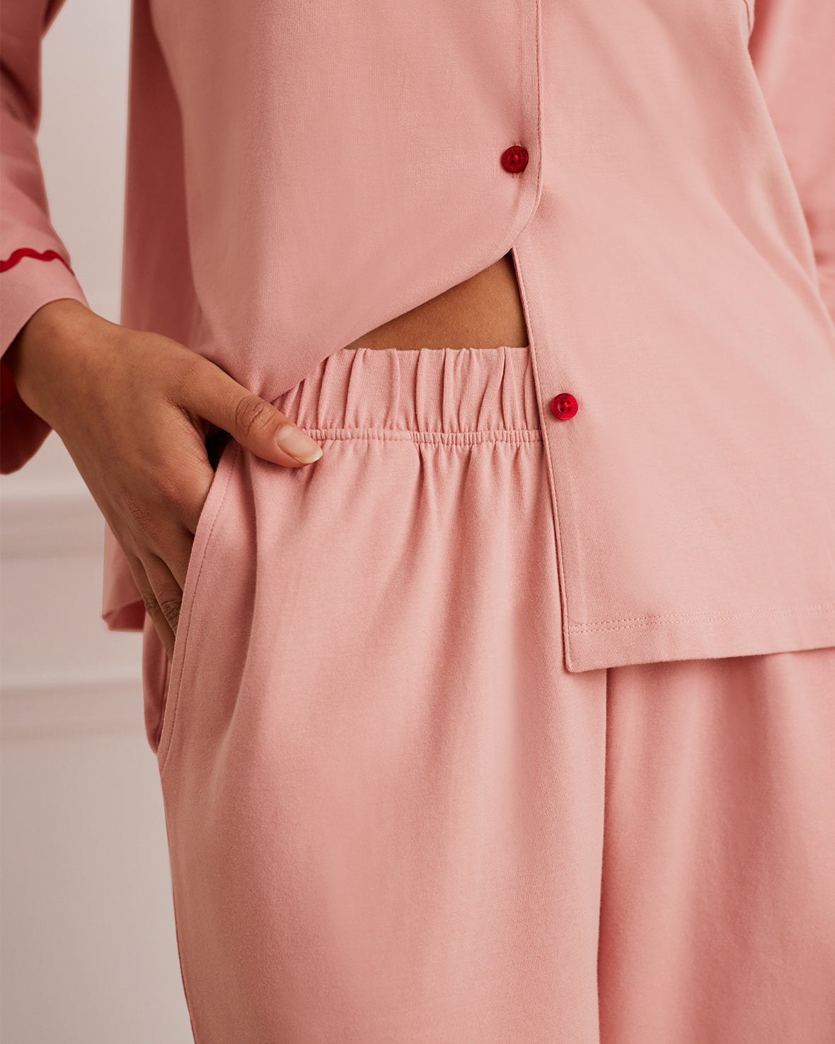 Organic Cotton Embroidered Back Good Morning Long Pajama Set for Women - Soft & Comfortable Sleepwear for Nighttime & Lounging