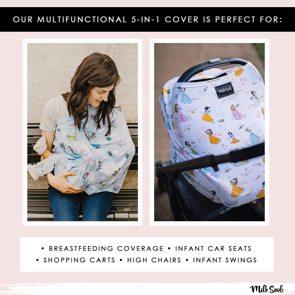 **Disney Minnie Mouse Infant Car Seat Cover & Nursing Cover - 360° Breathable Stretchable Multi-Use for Baby Carriers, Strollers & Breastfeeding - Disney Collection Original by Milk Snob**    *(Perfect for On-the-Go Moms – Use in Cars, Shopping Trips, Parks & Nursing in Public)*