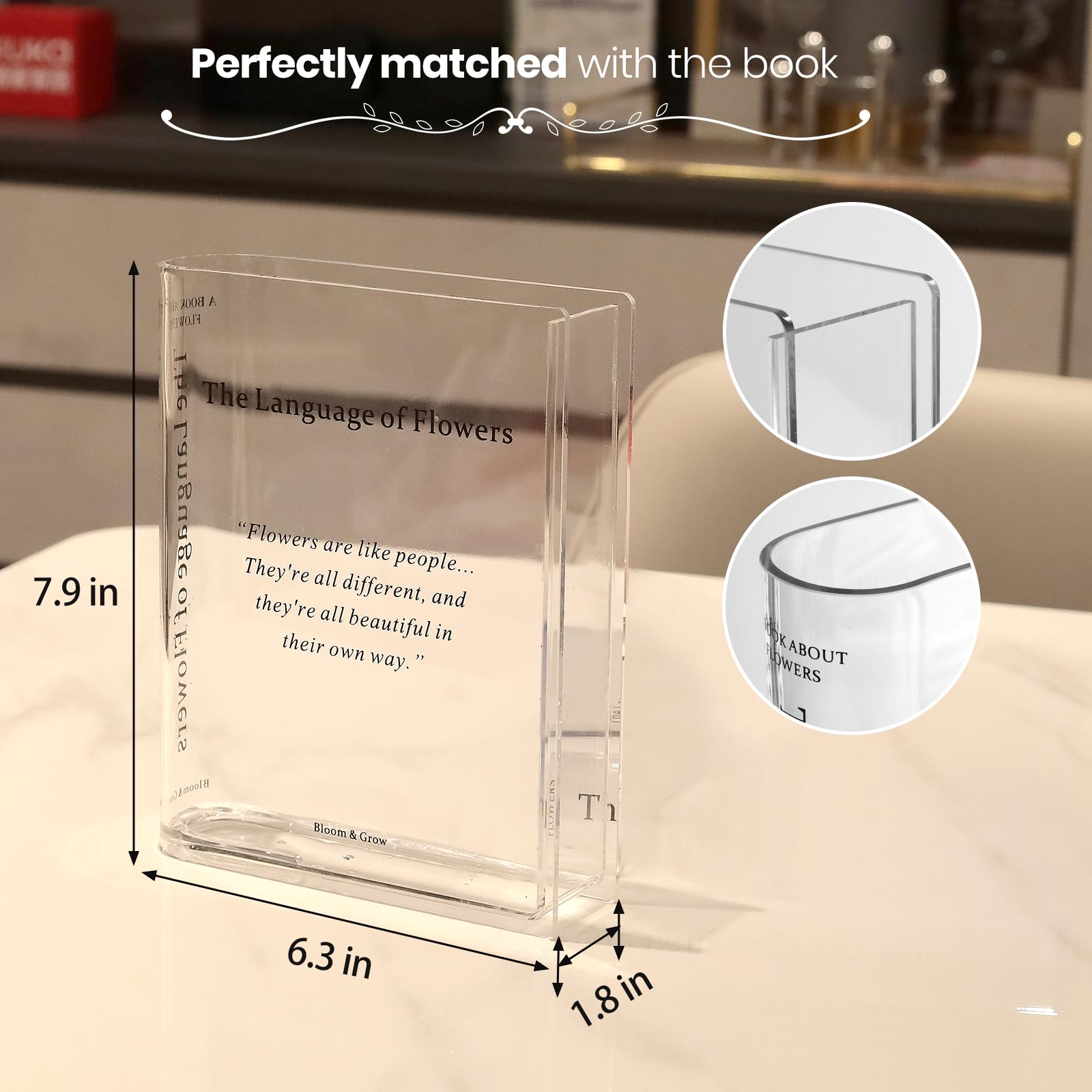Clear Acrylic Book Vase for Flowers - Artistic Home & Office Décor with Cultural Flair - Unique Gift for Book Lovers - Perfect for Living Rooms, Desks, and Creative Spaces (Transparent)