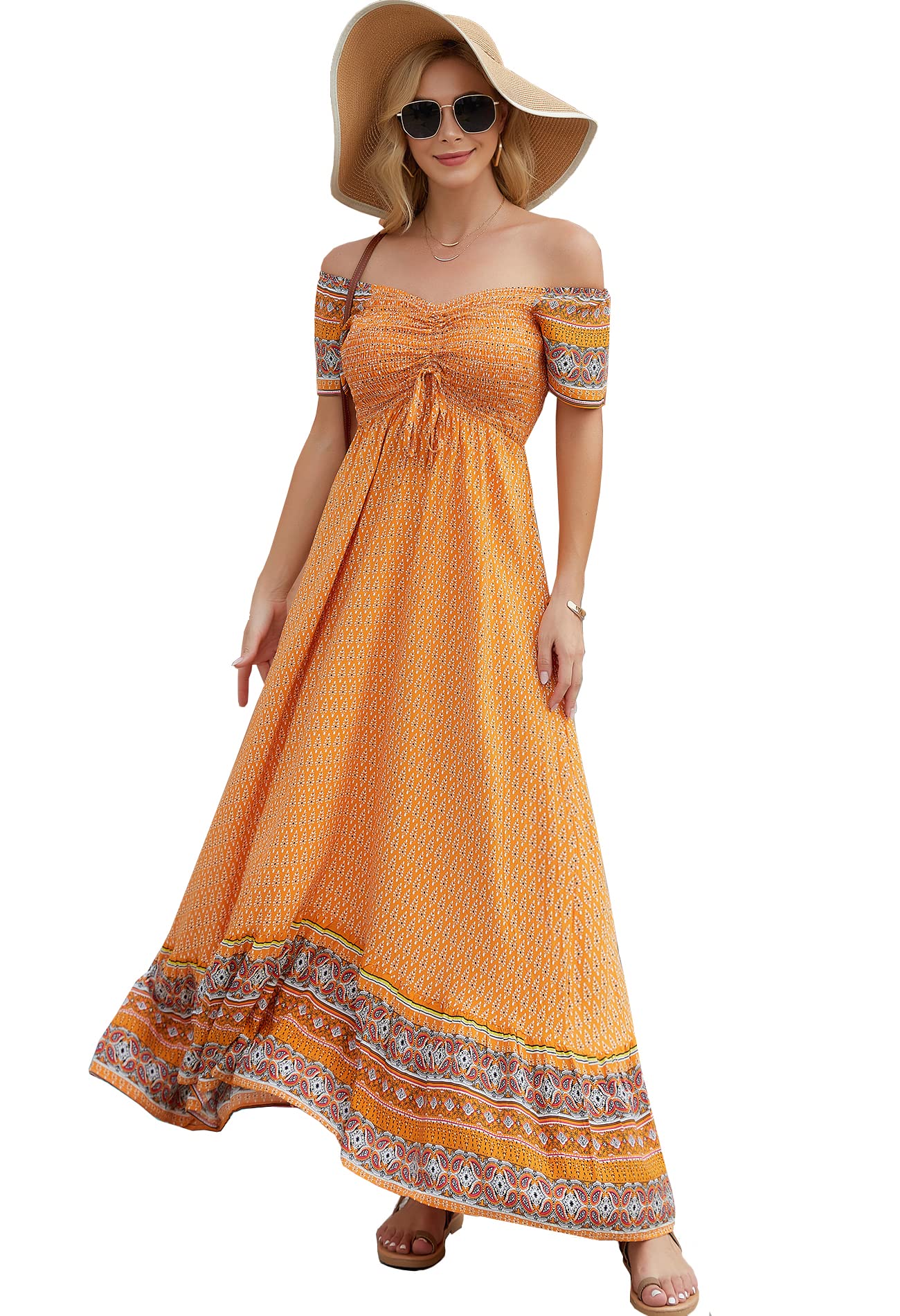 Women's Floral Maxi Dress Summer Casual Short Sleeve Boho Beach Dress - Perfect for Beach Vacations, Pool Parties & Summer Outings