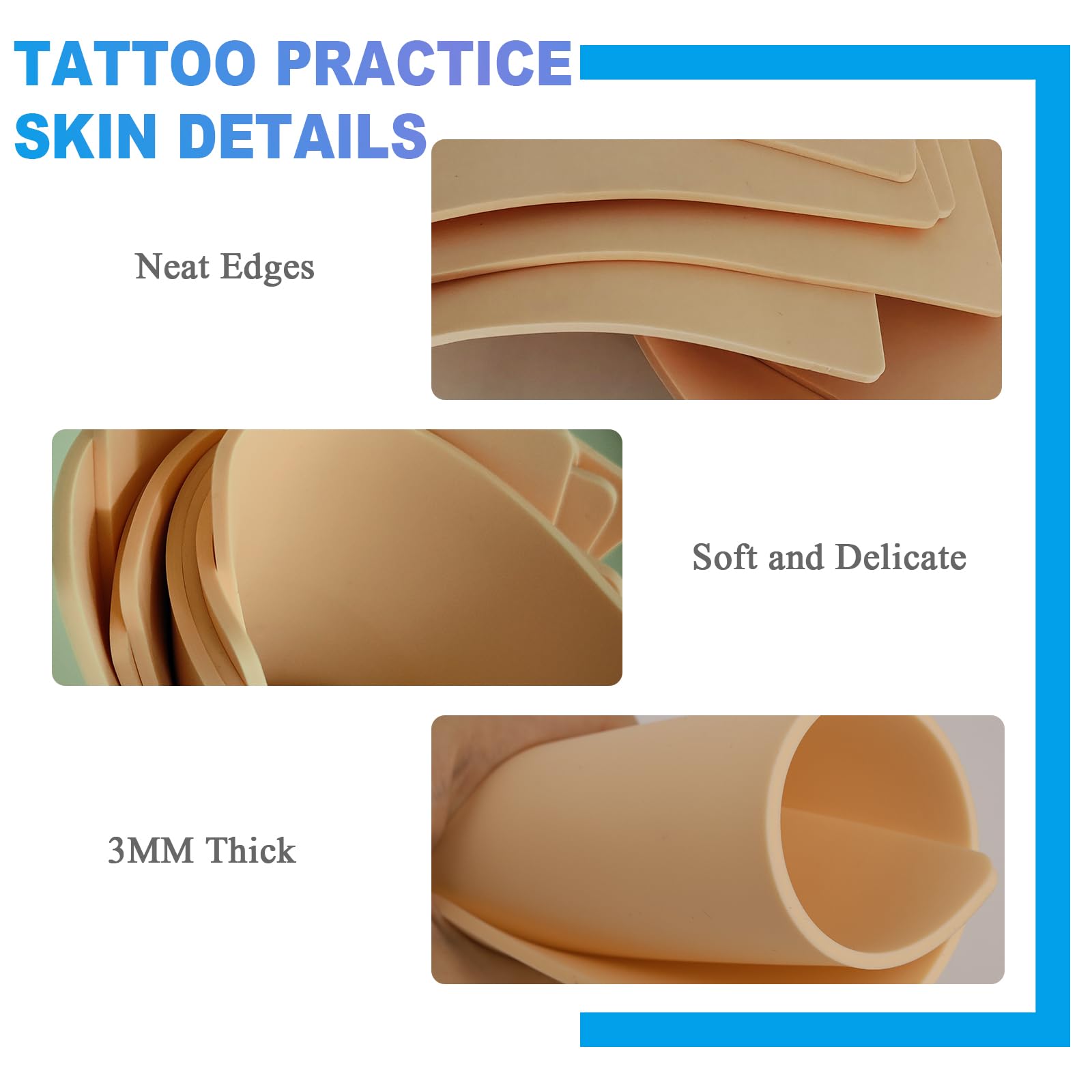 3MM Thick Fake Tattoo Skin Practice Kit - 8Pcs Double-Sided Tattoo Practice Skin (7.48x5.6