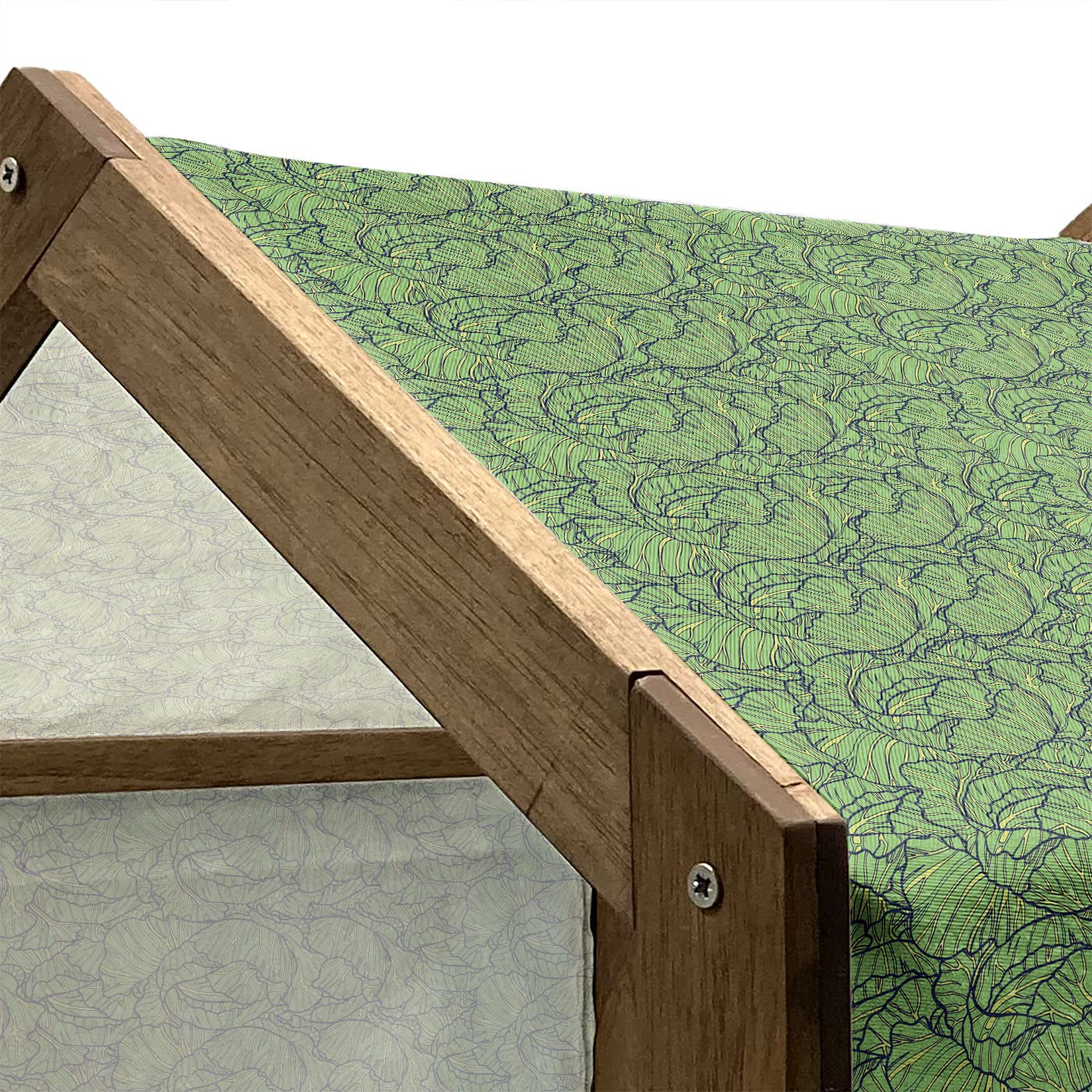 Lunarable Wooden Pet House with Hand-Drawn Vegetable Art - Cartoon Cabbage Harvest Pattern, Portable Indoor/Outdoor Dog Kennel with Pillow & Cover (Small, Green/Yellow/Black) - Perfect for Home, Garden & Travel Use