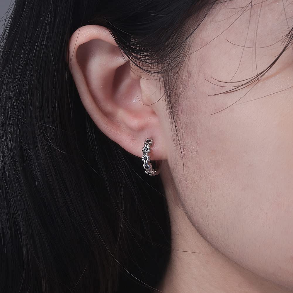 CiNily Small Hoop Earrings for Women - 14K Gold Plated Flower Cubic Zirconia Huggie Earrings - Hypoallergenic Cartilage Earrings for Girls - Perfect for Everyday Wear, Parties & Gifts