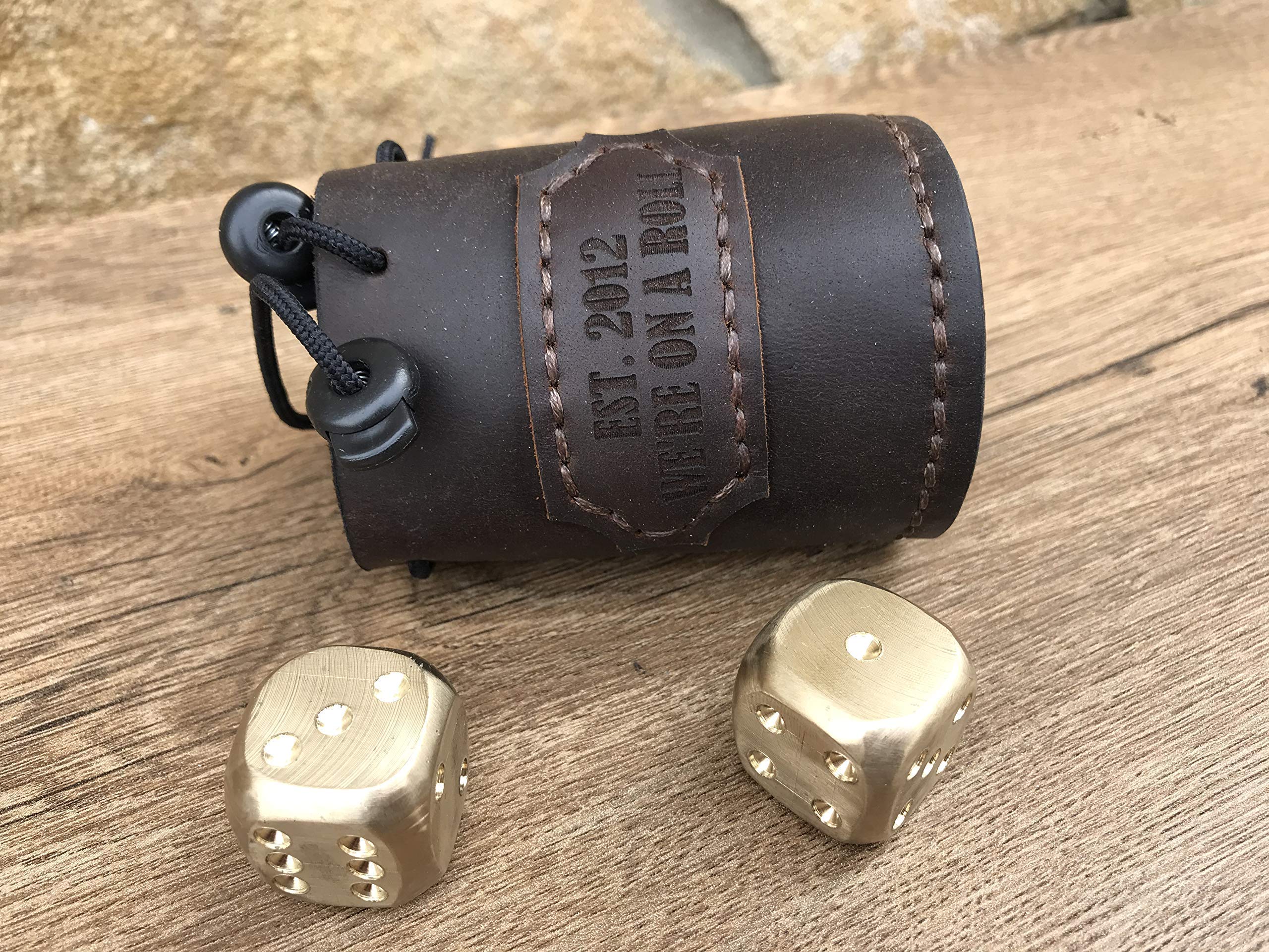 Handcrafted Bronze Dice Set in Premium Leather Bag - Personalized Engraved 8th & 19th Anniversary Gift for Him/Her - Perfect for Tabletop RPG Games, Casino Nights & Special Occasions