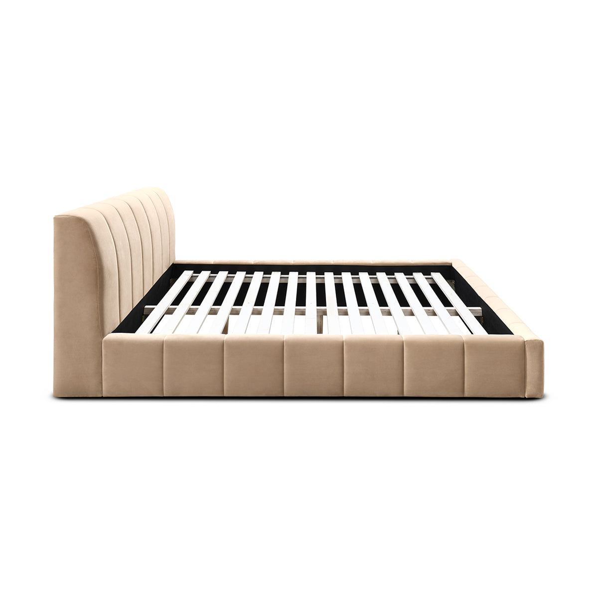 Luxury Allocco Velvet King Size Bed Frame - Sapphire Blue Velvet Upholstered Platform Bed with Wooden Slats | Perfect for Master Bedroom, Guest Room & Modern Home Decor