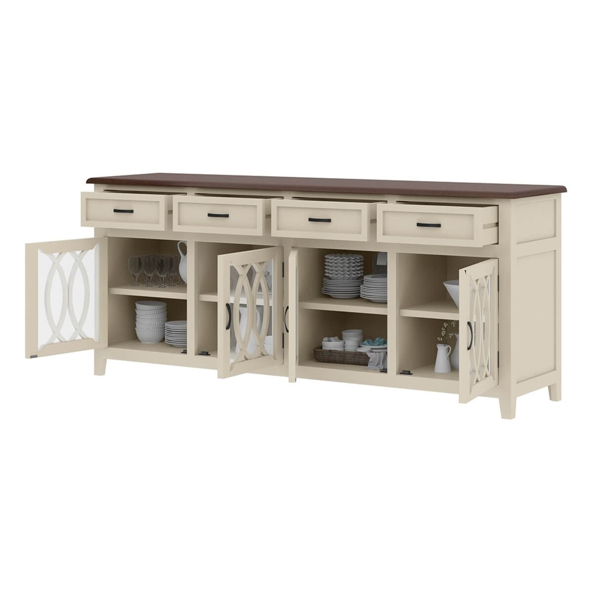 French Arched Indian Solid Wood 4-Drawer Extra Large Long Sideboard Buffet Cabinet - Perfect for Dining Room Storage, Living Room Decor & Entryway Organization
