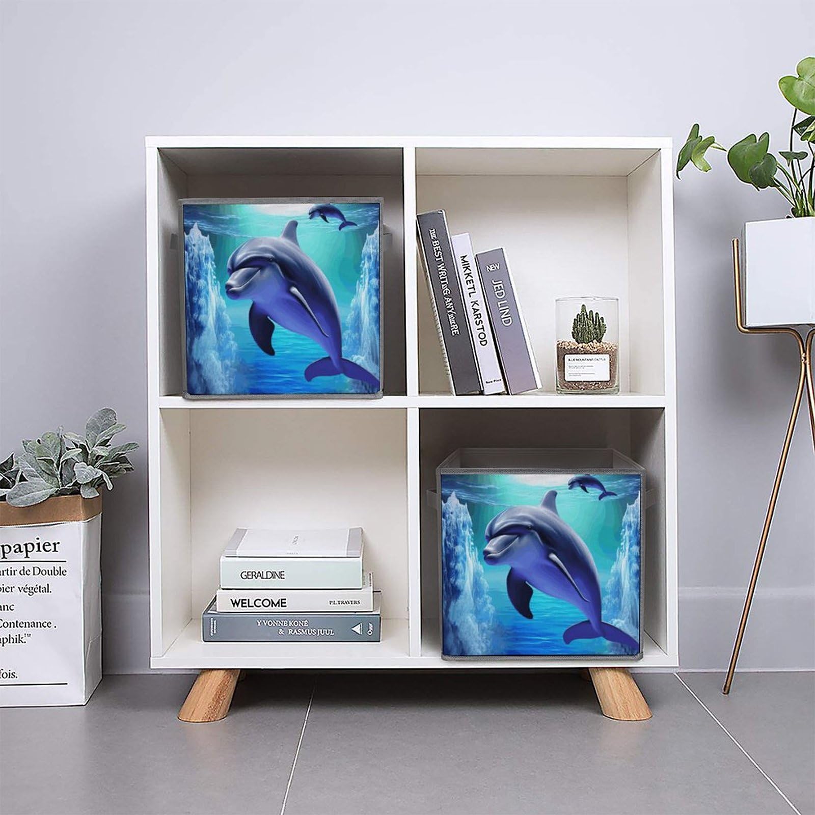 Foldable Storage Bins with Handles - Large Capacity Dolphin Printed Organizer for Playroom, Office & Home