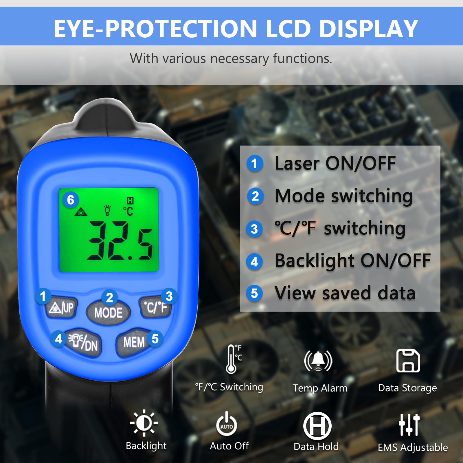 HOLDPEAK 981C Digital Laser Infrared Thermometer - Non Contact IR Temperature Gun with Instant Read (-58°F to 1022°F / -50°C to 550°C) - Perfect for Cooking, Grilling, Pizza Ovens, HVAC, Automotive & Industrial Use