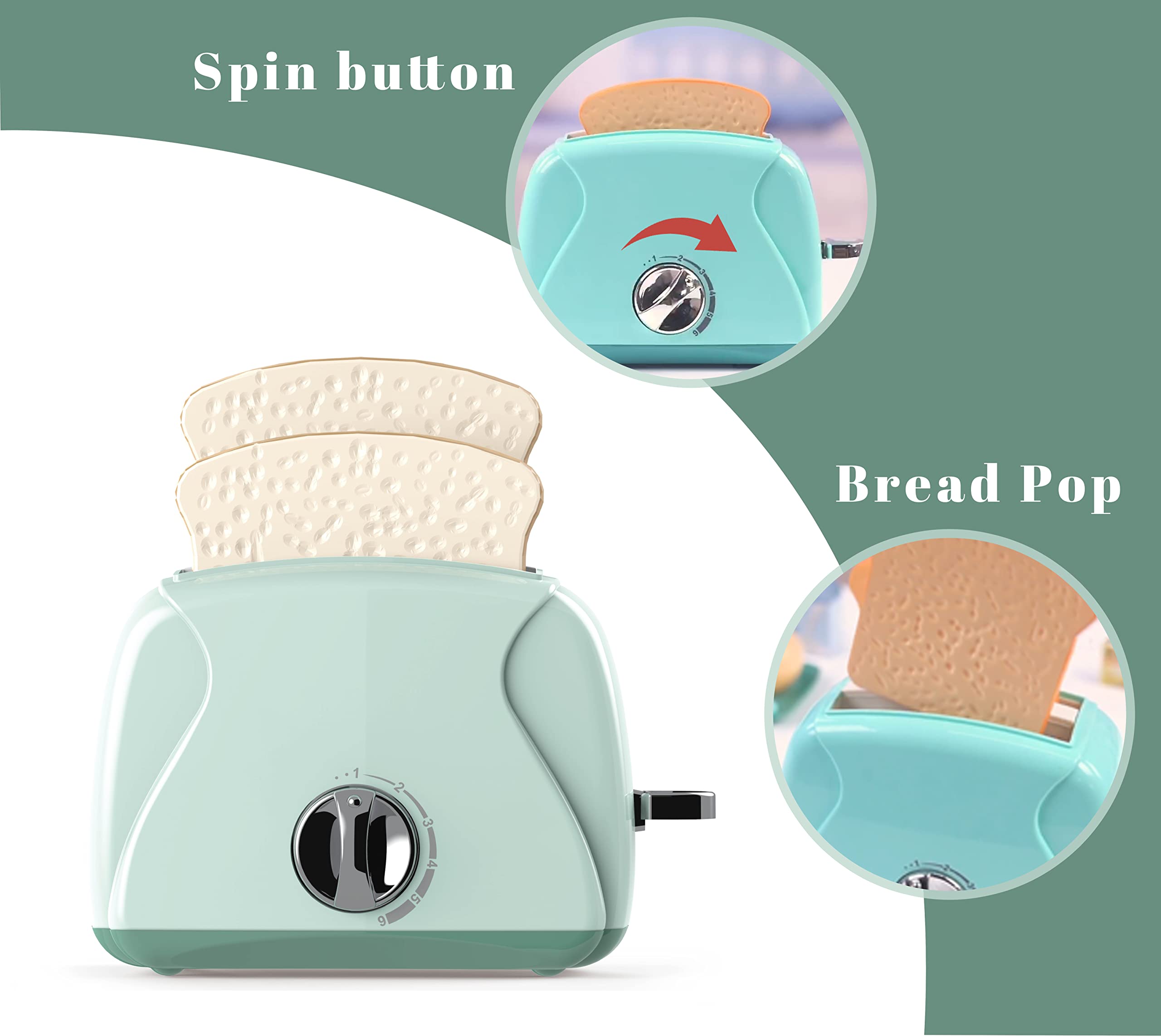 Kids Pretend Play Toaster Toy with Pop-Up Toast - Blue Play Kitchen Accessory for Girls & Boys - Perfect for Imaginative Cooking & Role Play Games