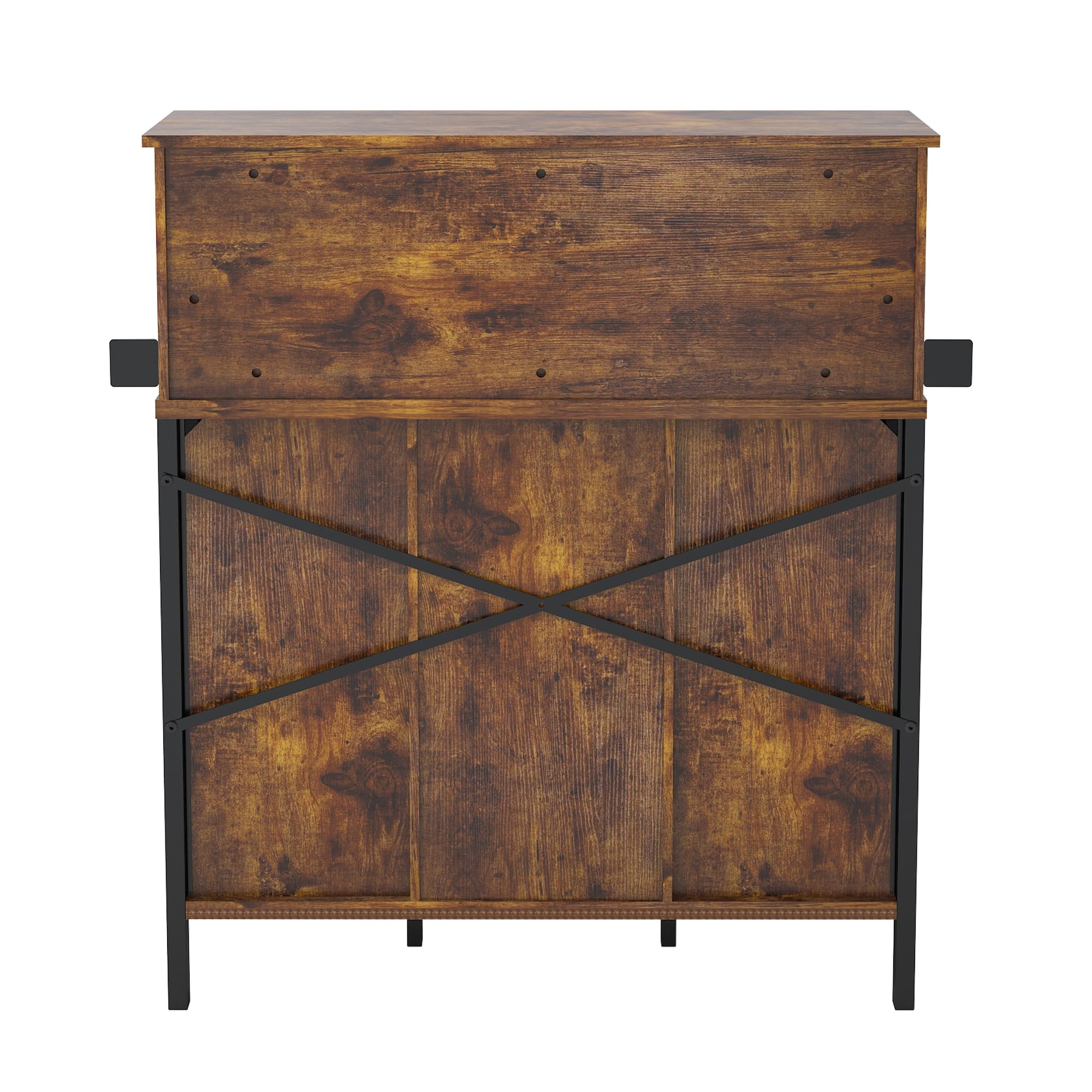Rustic Brown Farmhouse Coffee & Wine Bar Cabinet with Sliding Barn Door - Buffet Storage Cabinet with Wine Rack, Glass Holder & LED Lighting for Kitchen, Living Room, Dining Room - Perfect for Entertaining Guests & Home Decor