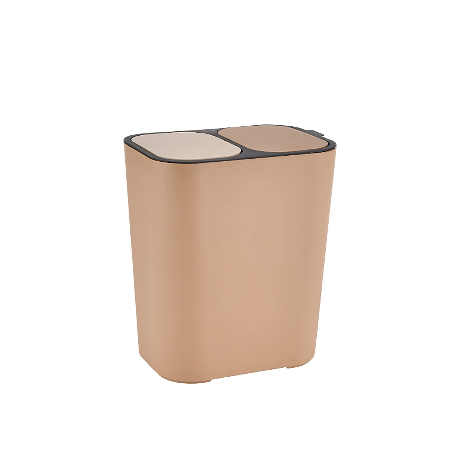 Dual Compartment 12L Push-Button Trash Can - Dry & Wet Waste Sorting Recycling Bin for Kitchen & Office | Durable Plastic Ashcan with Separate Compartments | Perfect for Food Scraps, Paper Recycling & Household Waste Management