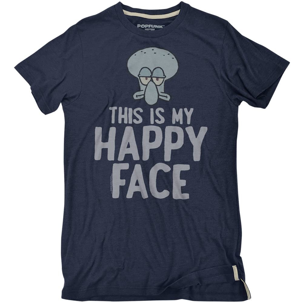 Popfunk Spongebob Happy Face Slim Fit Unisex Adult Triblend Heather T-Shirt | Cartoon Graphic Tee for Men & Women | Casual Wear, Cosplay, Gift Idea