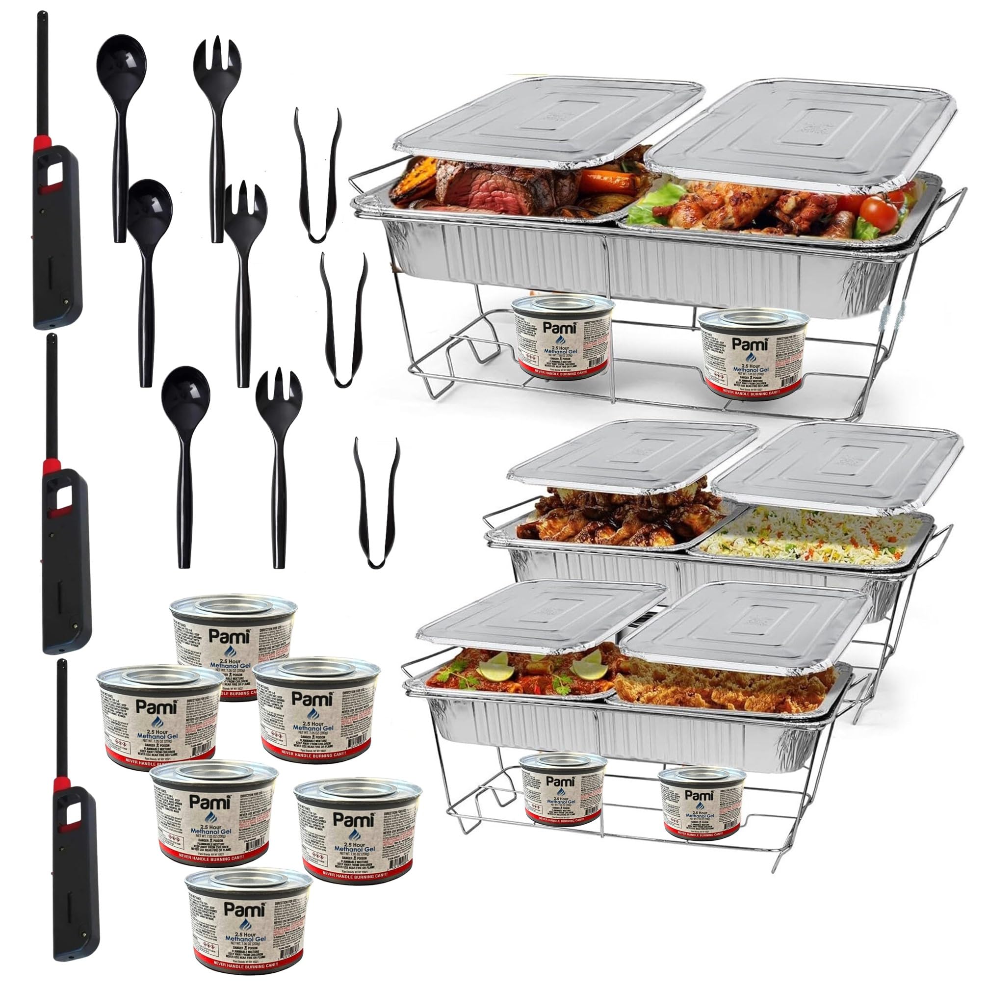 36-Piece Disposable Buffet Serving Kit with Chafing Dishes & Utensils - Perfect for Weddings, Catering, Parties & Events - Includes Convenient Lighters for Easy Use