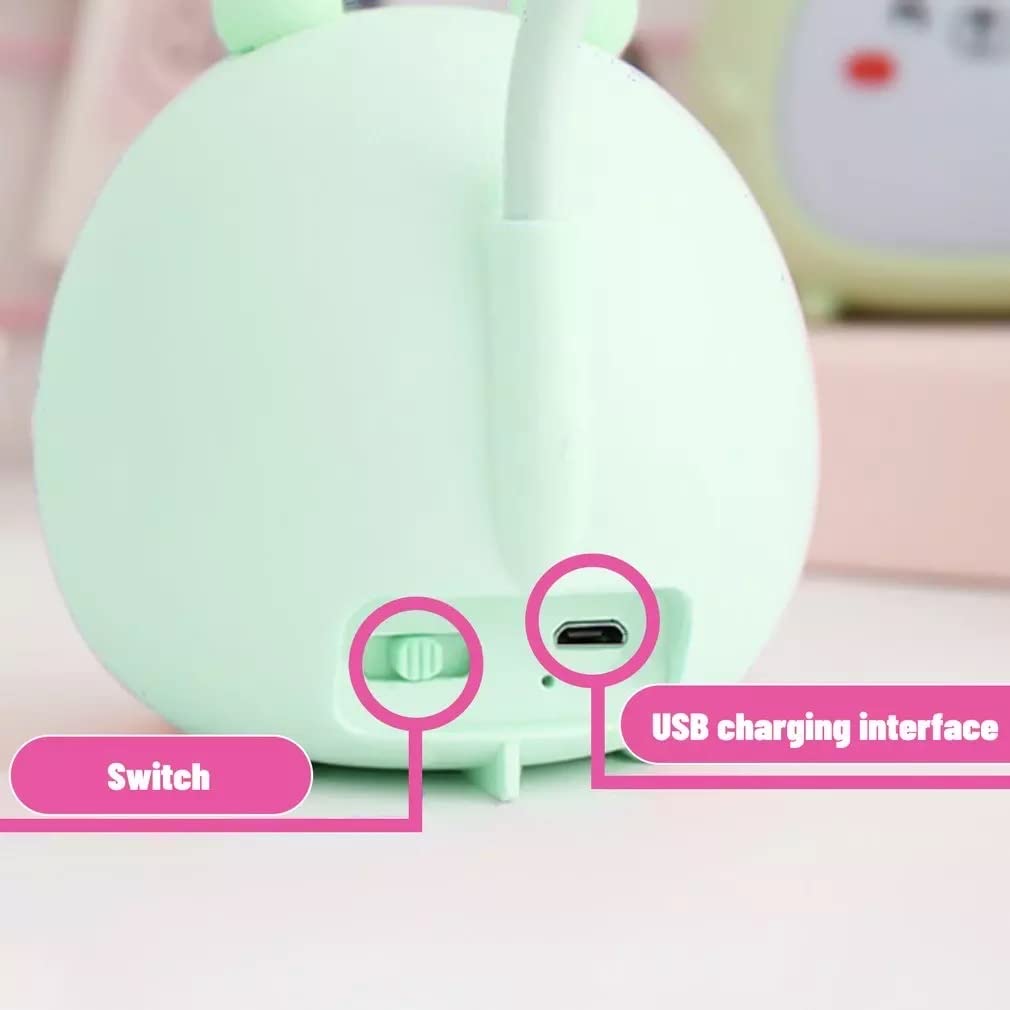 Portable LED Desk Lamp with Night Light - Cute Bunny Foldable USB Rechargeable Reading Light for Bedroom, Kids Bedside, Study & Office - Green - Perfect for Night Reading, Homework & Nursery Decor