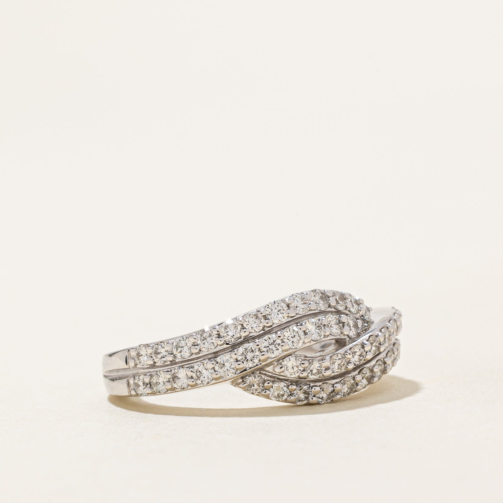 14K White Gold Pave Diamond Crossover Ring - 0.74ctw Total Weight, Size 7.25 - Elegant Bridal Jewelry for Engagement, Wedding & Anniversary Gifts