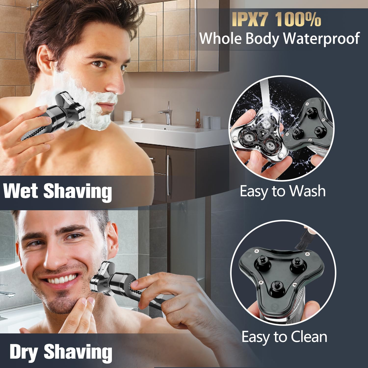 Premium Rotary Electric Razor for Men - Waterproof, Rechargeable with LED Display & Floating Head - Cordless Shaver with Replaceable Blades - Perfect for Travel, Home & Office Use
