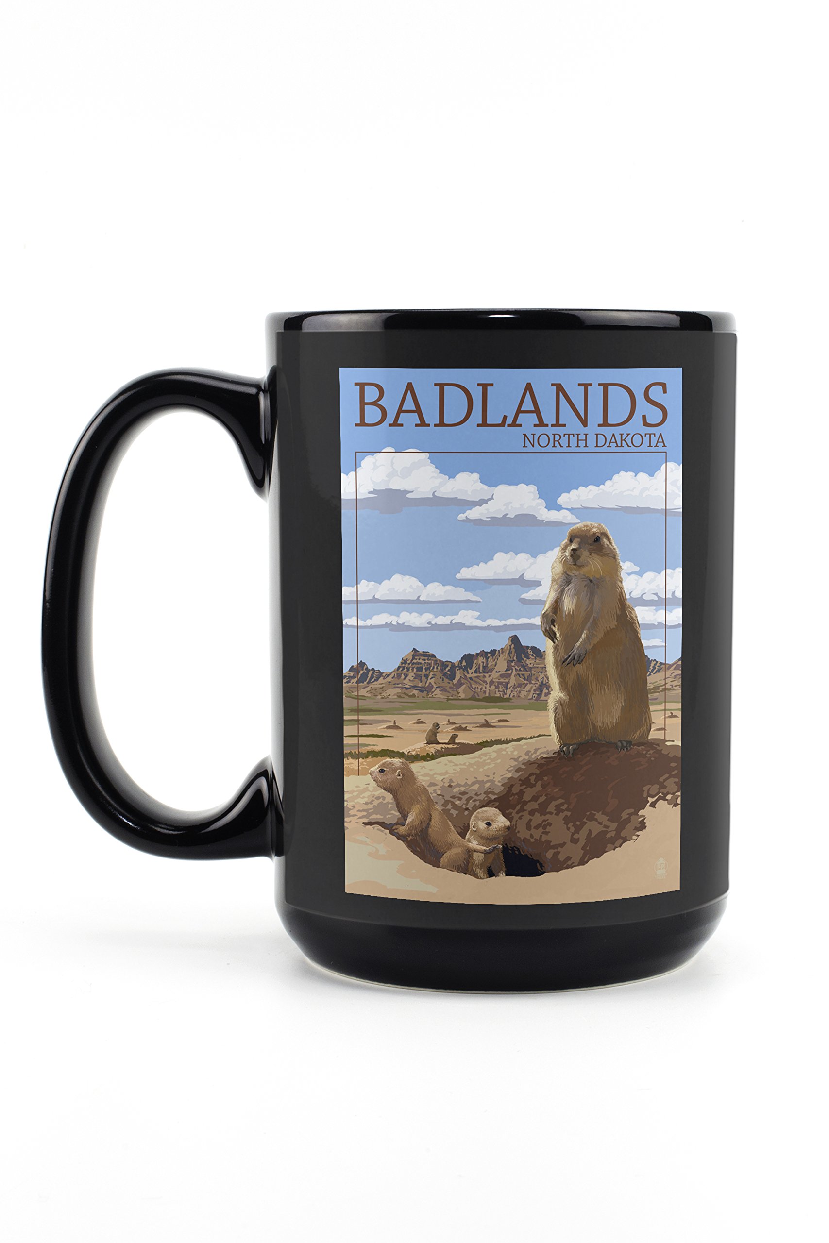 Lantern Press Badlands North Dakota Prairie Dogs 15oz Black Ceramic Coffee Mug - Microwave & Dishwasher Safe - Perfect for Home, Office & Camping Use