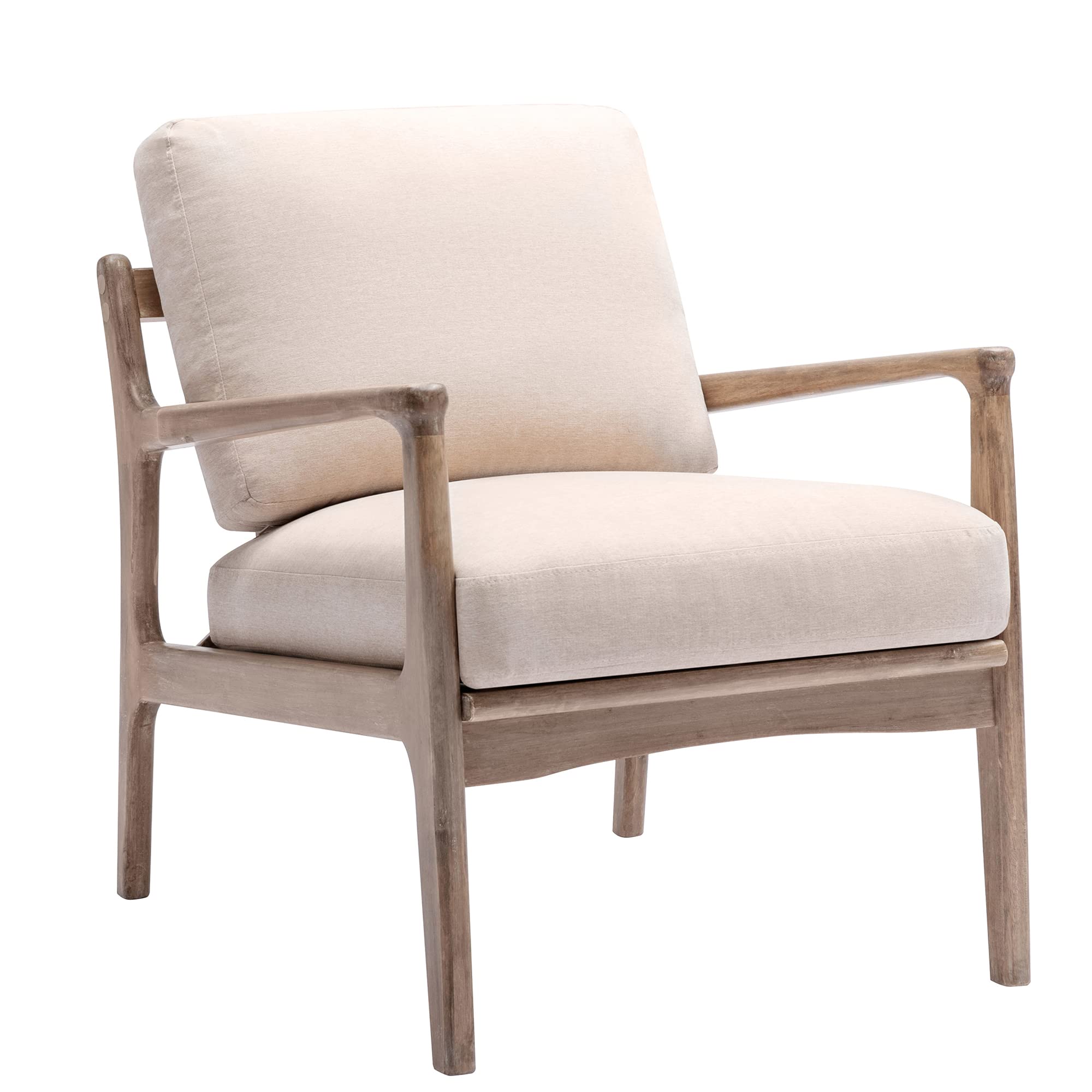 YILFANA Mid Century Modern Arm Chair with Wood Frame & Cushion - Comfortable Accent Chair, Lounge & Reading Chair for Living Room, Bedroom, Home Office - Perfect for Relaxing, Reading & Decor (Tan Linen)