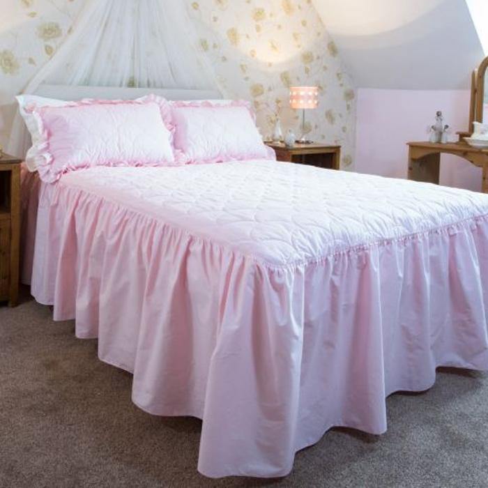 Charlotte Fitted Bedspread Set - Queen Size Pink Floral Bedding with Elastic Skirt - Perfect for Master Bedroom, Guest Room & Dorm Decor