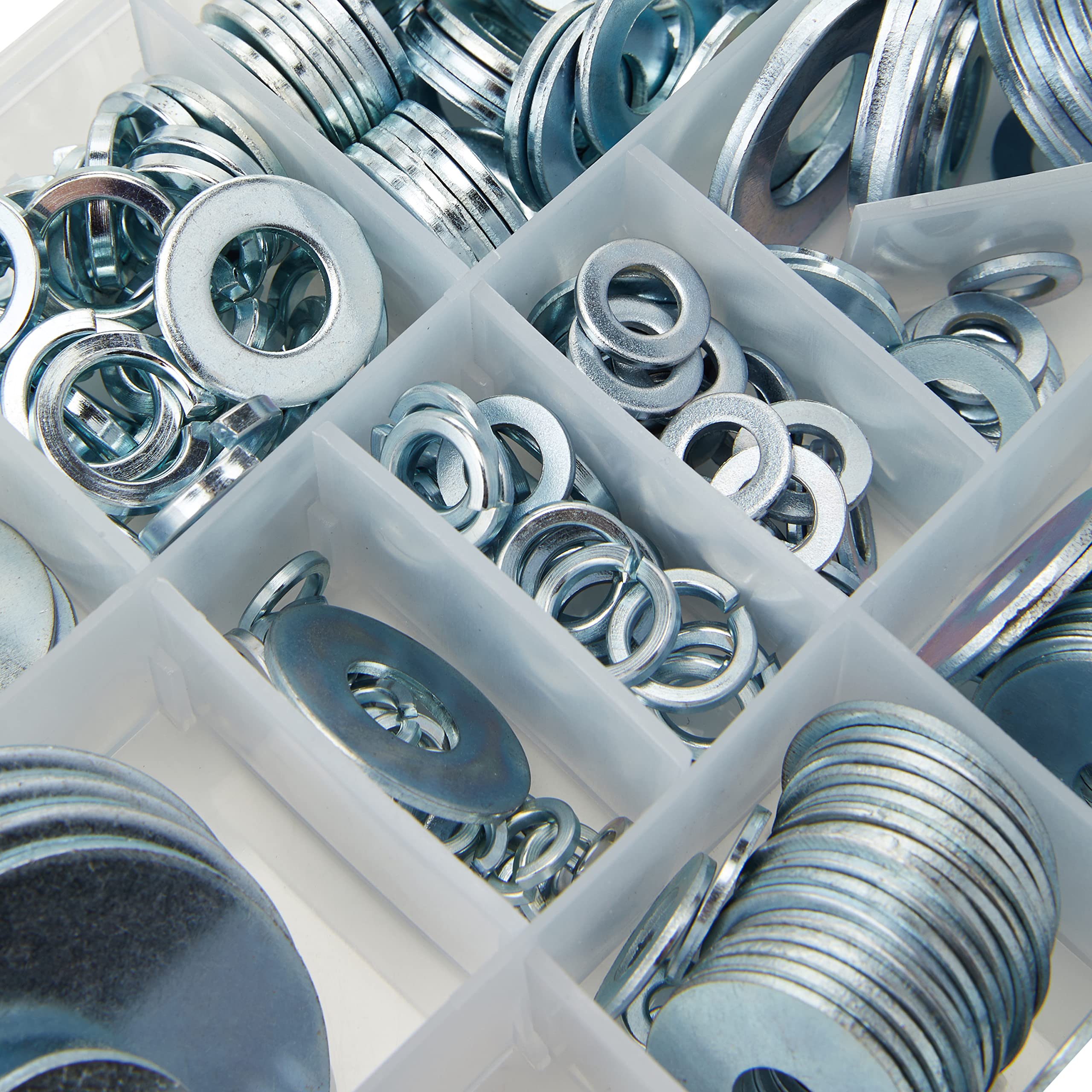 TRAY580 Zinc Washers Assortment - 291pcs Mixed Size Hardware Tray for Plumbing, Automotive & DIY Projects