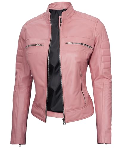 Cafe Racer - Women Pink Leather Jacket